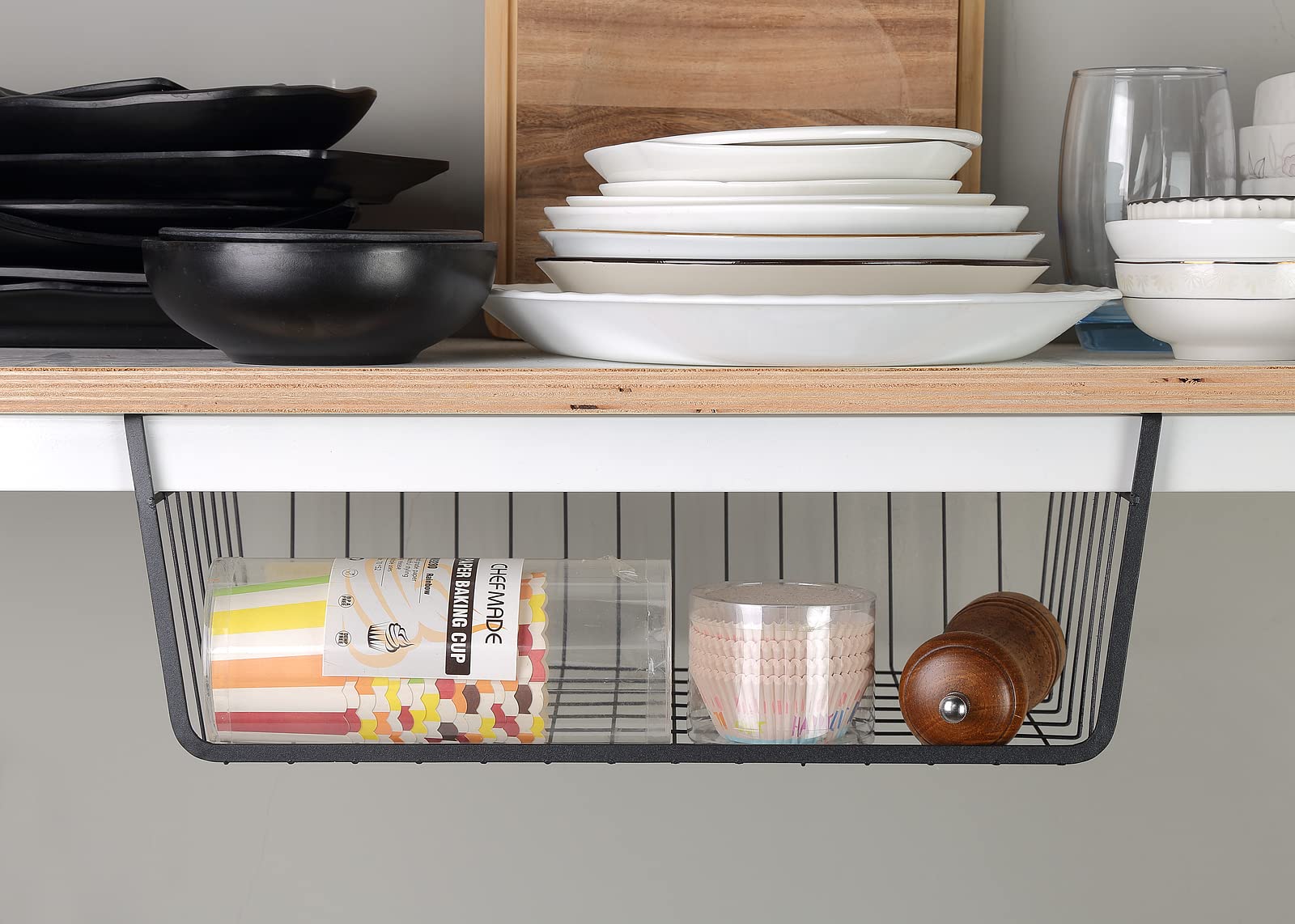 Geniya Under Shelf Basket, 6Pcs Hanging Storage Basket For Pantry Cupboard Laundry Room Slide-In Baskets Organizer For Kitchen C