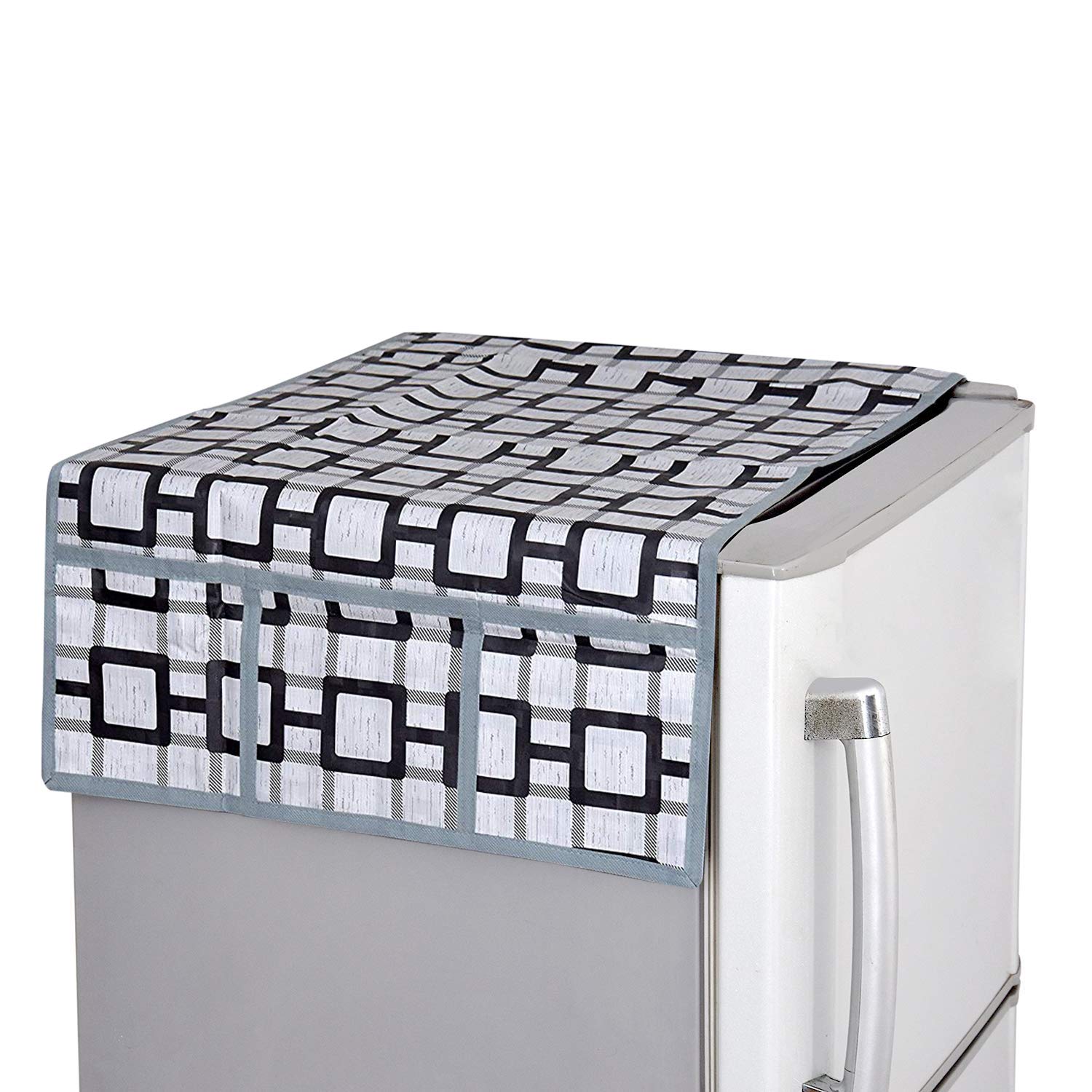 Kuber Industries Checkered Pvc Fridge Top Cover - Grey