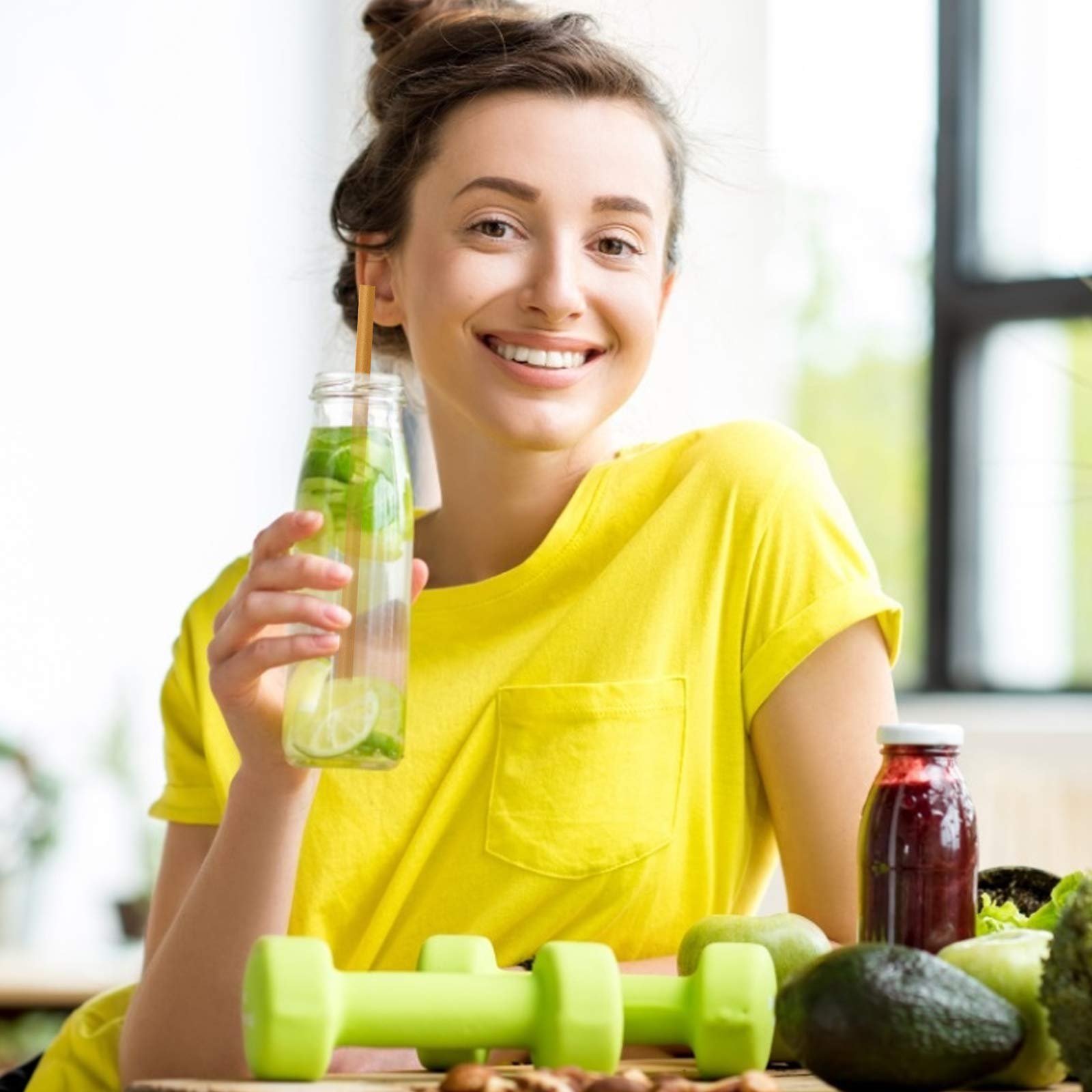 Shaumn 200Pcs Sugarcane Straws Biodegradable 8 Inch Compostable Straws Eco-Friendly Disposable Drinking Straws Plastic Free Stur