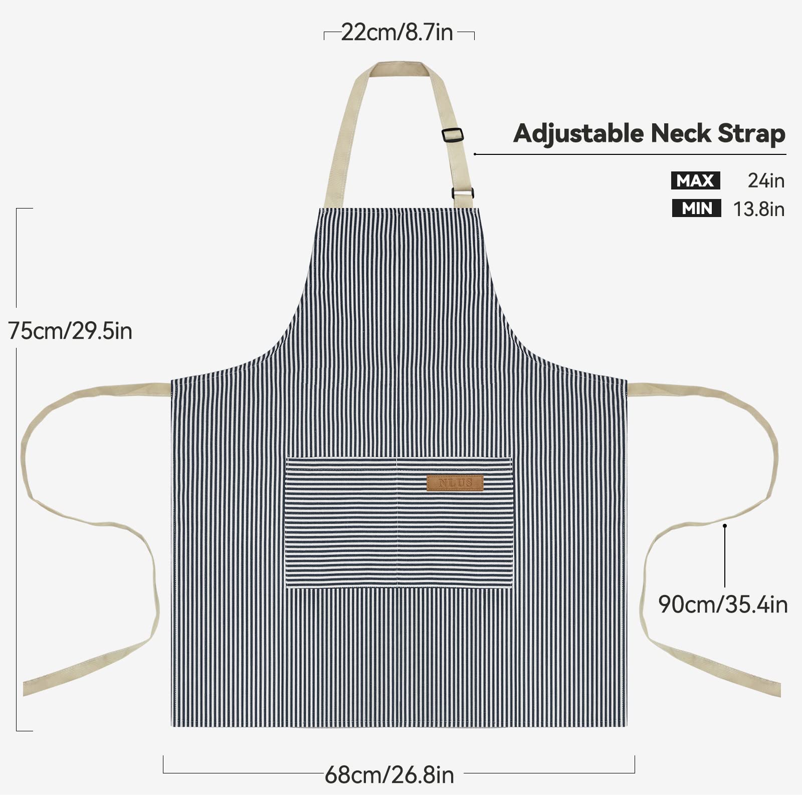 Nlus 2 Pack Cooking Aprons For Women With Pockets, Adjustable Kitchen Bib Aprons Chef Aprons For Women Men(Blue Pinstripes)