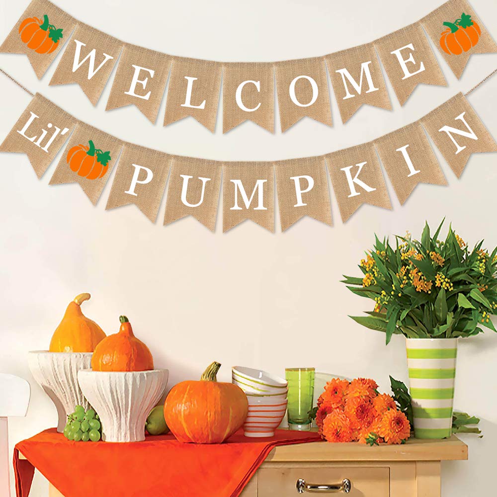 Swyoun Burlap Welcome Little Pumpkin Banner Fall Autumn Baby Shower Party Birthday Party Garland Decoration Supplies
