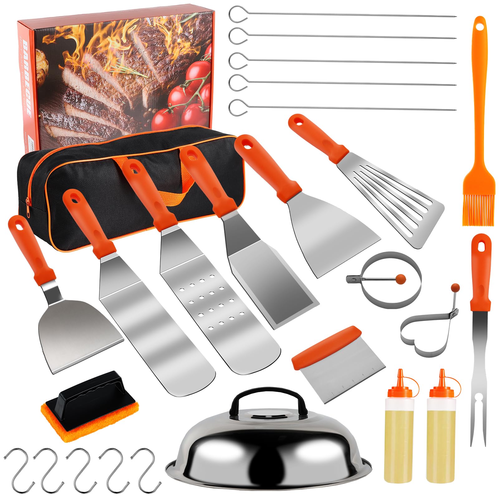 Blackstone Griddle Accessories Kit, 27Pcs Flat Top Grill Accessories Set For Blackstone And Camp Chef, Spatula, Scraper, Basting