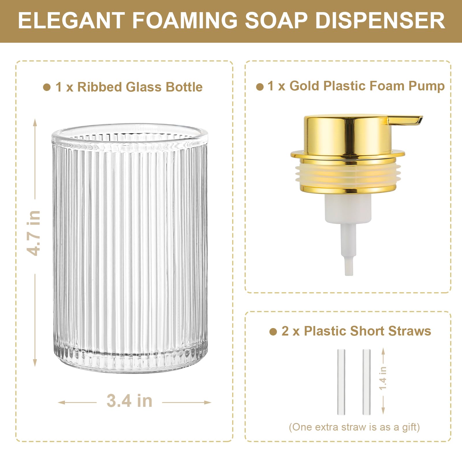 Kasunting Foaming Soap Dispenser, 15 Oz Clear Glass Foam Hand Soap Dispenser For Bathroom & Kitchen, Refillable Foaming Pump Bot