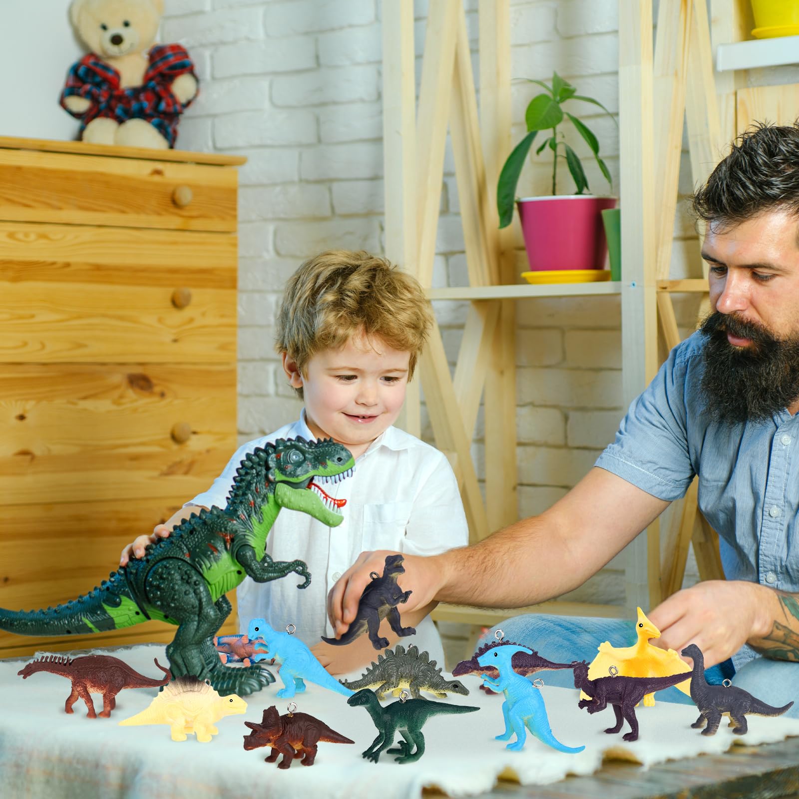 Rtteri 24 Pcs Dinosaur Christmas Tree Ornaments 3D Decorative Hanging Ornament Plastic Decorations for Christmas Tree Dinosaur T