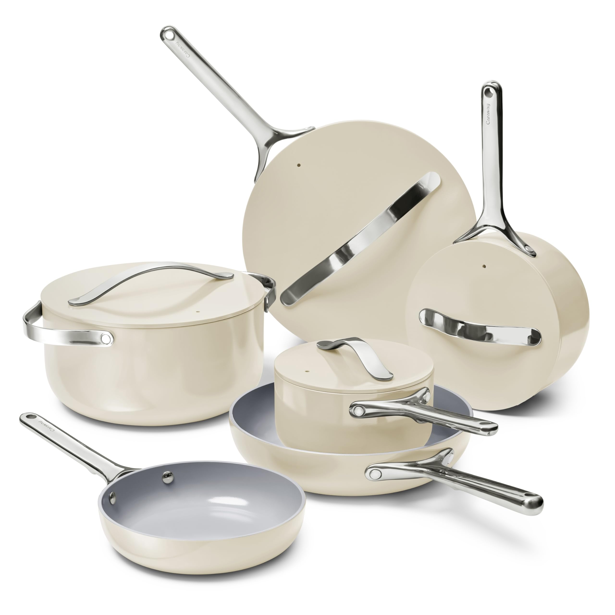Caraway Deluxe Non-stick Ceramic Cookware Set (16 Piece) Pots, Frying Pans, Lids and Kitchen Storage - PFAS & PFOA Free - Oven S