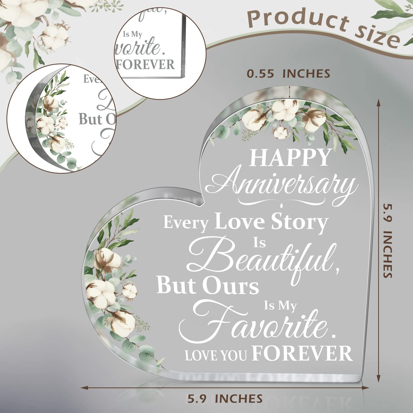 Wedding Gift for Her Years of Marriage Gift Happy Anniversary Present for Woman Acrylic Heart Marriage Keepsake for Wife Husband