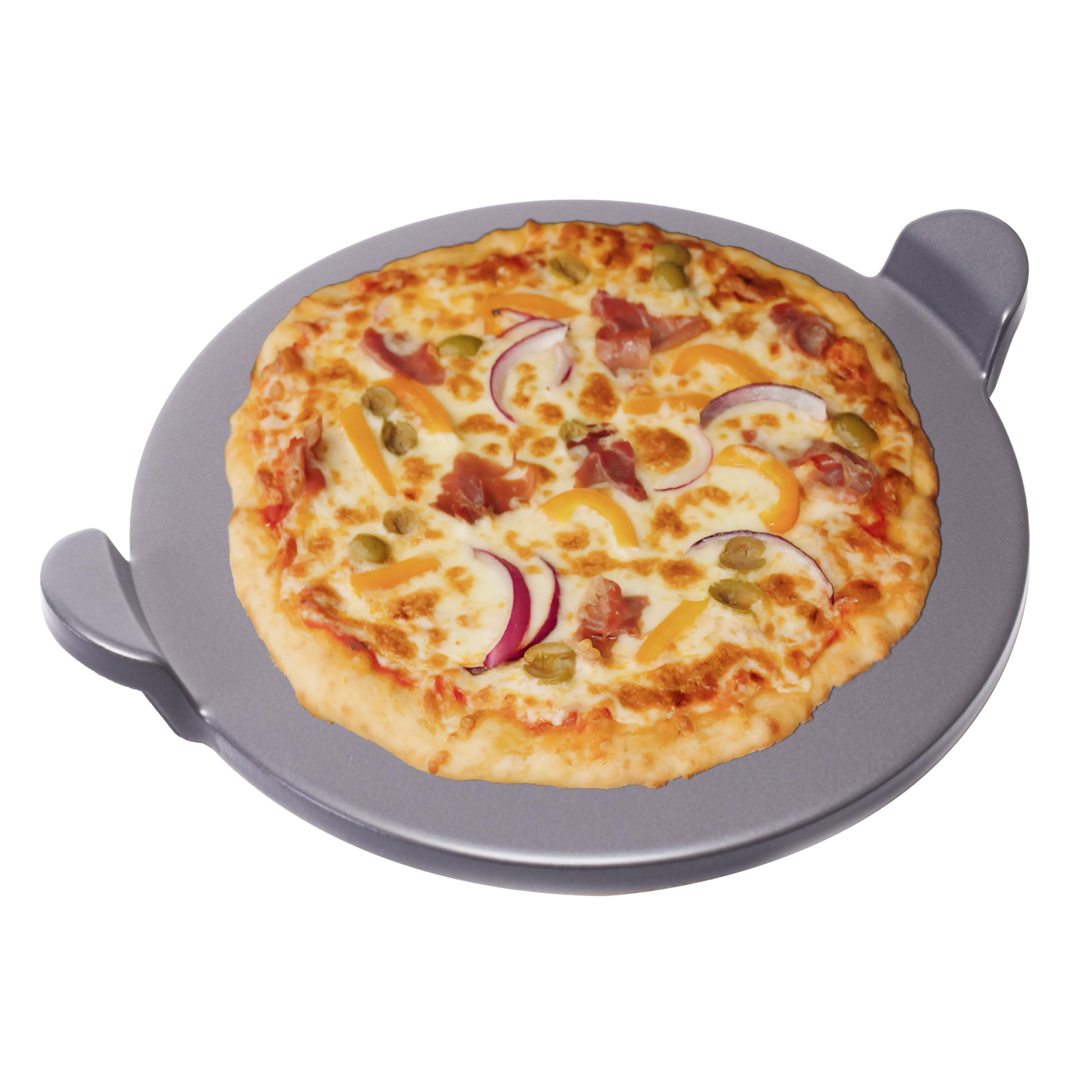 Old Stone Pizza Kitchen Glazed Round Pizza Stone With Handles For Oven And Grill, 15 Inch