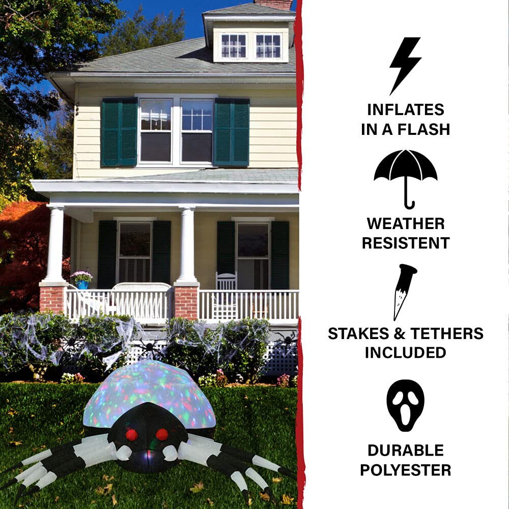 Haunted Hill Farm 6-ft. Wide Spider Blow Up with Disco Lights, Outdoor Halloween Inflatable Decoration for Lawn and Yard, Giant