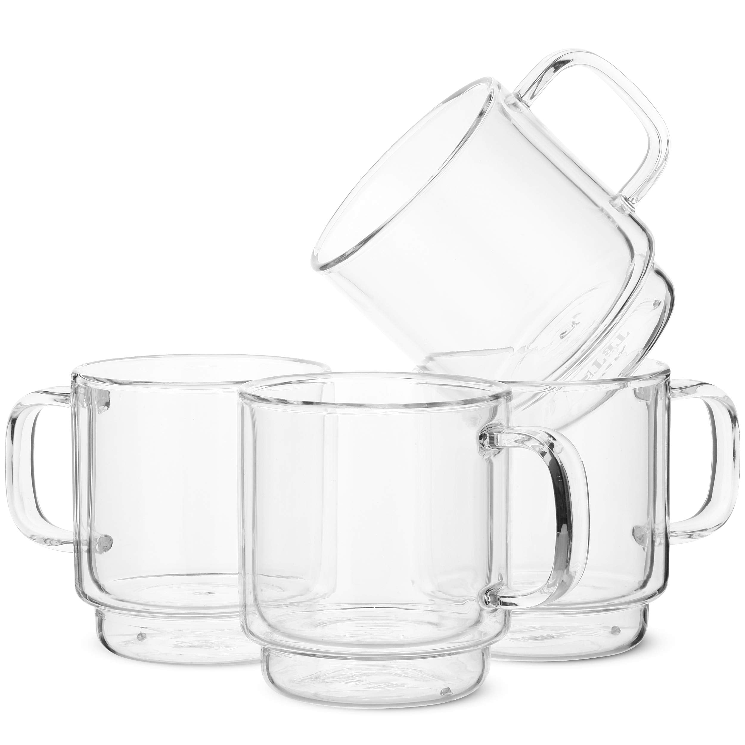 Btat- Stackable Espresso Cups, Demitasse Cups, Set Of 4 (5.0 Oz, 150 Ml), Glass Coffee Mugs, Double Wall Glass Cups, Clear Coffe