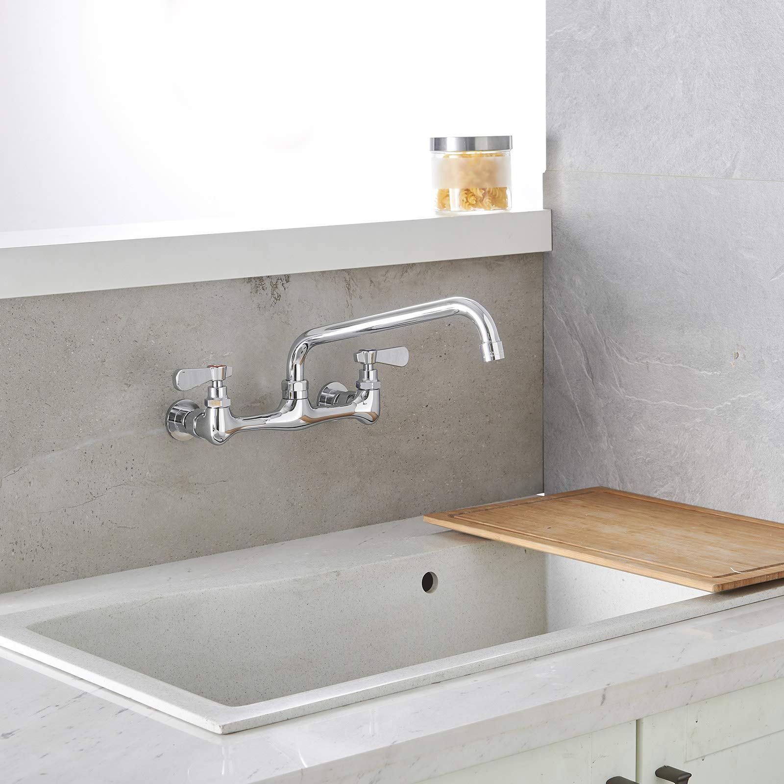 Kitchen Faucet Wall Mount With 10 Inch Swivel Spout 8 '' Center Commercial Sink 2-Handle Faucet Mixer Tap Polish Chrome Laundry