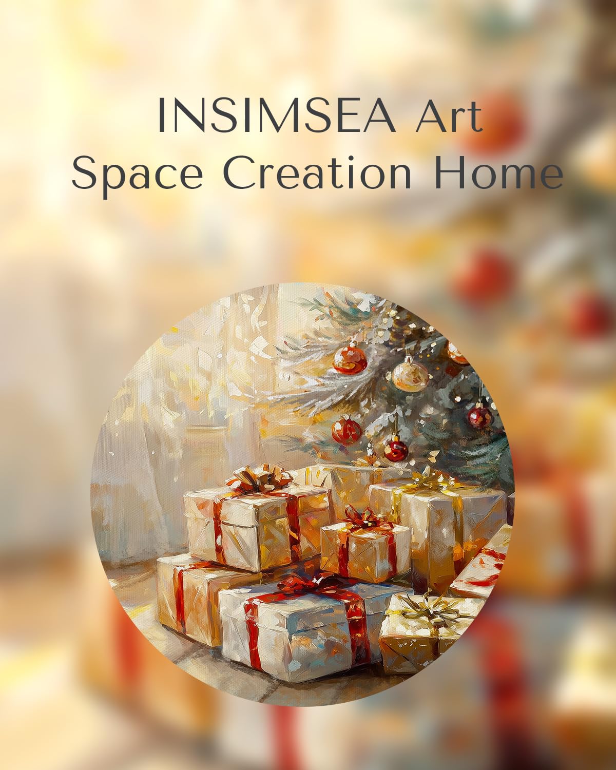 InSimSea Christmas Decor Framed Wall Art, Gifts under the Christmas tree Canvas Painting, Warm Holiday decor Unique Christmas Gi