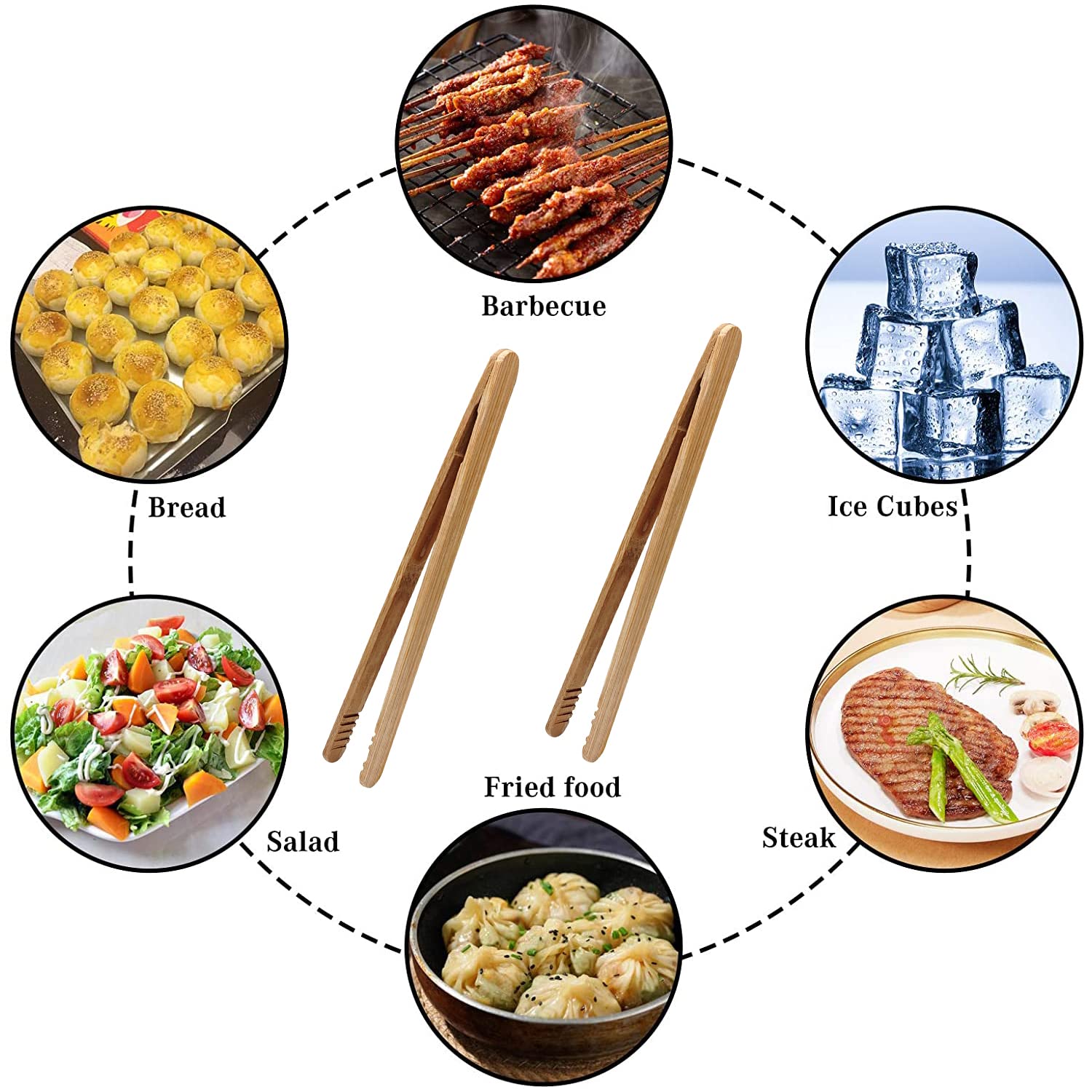 12 Pcs Bamboo Tongs 7 Inch Bamboo Toast Tongs For Serving Pickle Muffin, Cheese Fruits Salad, Toast & Bread