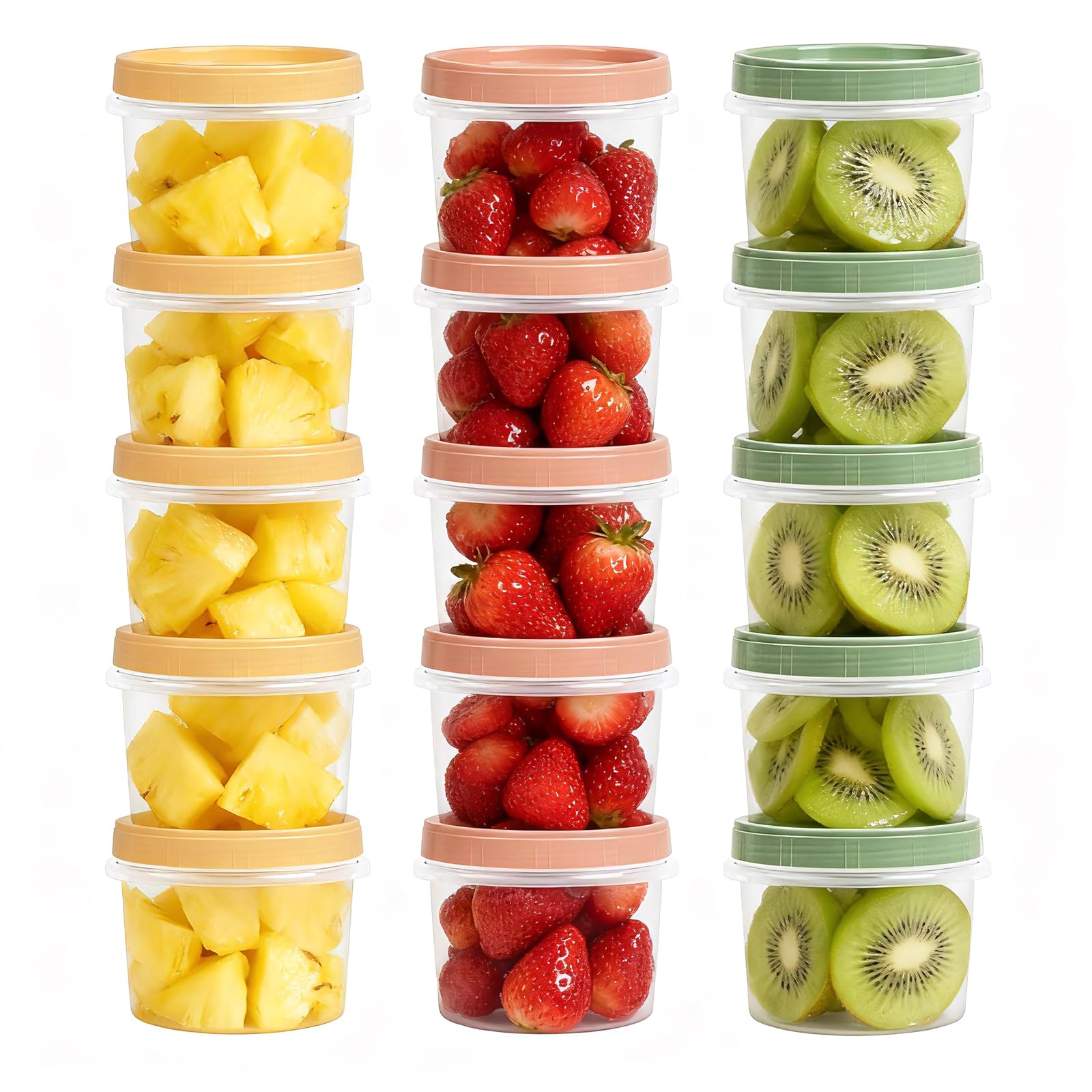 16 Oz Plastic Containers with Lids, 15 Pack Overnight Oats Containers with Lids, Stackable Reusable Twist Screw Top 2-Cup Freeze
