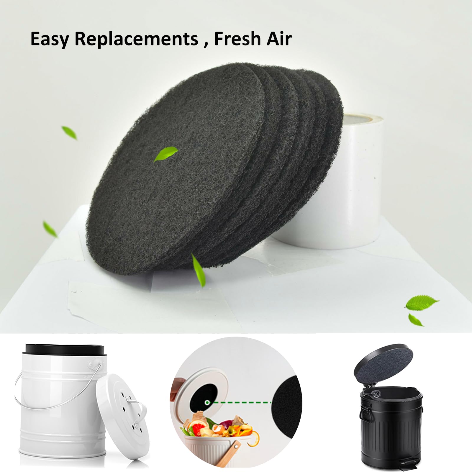 Saiqiang Compost Filters 7.25" Charcoal Replacement Filters for Kitchen Bin, Black, Activated Carbon, Model SQ, 6 Pack