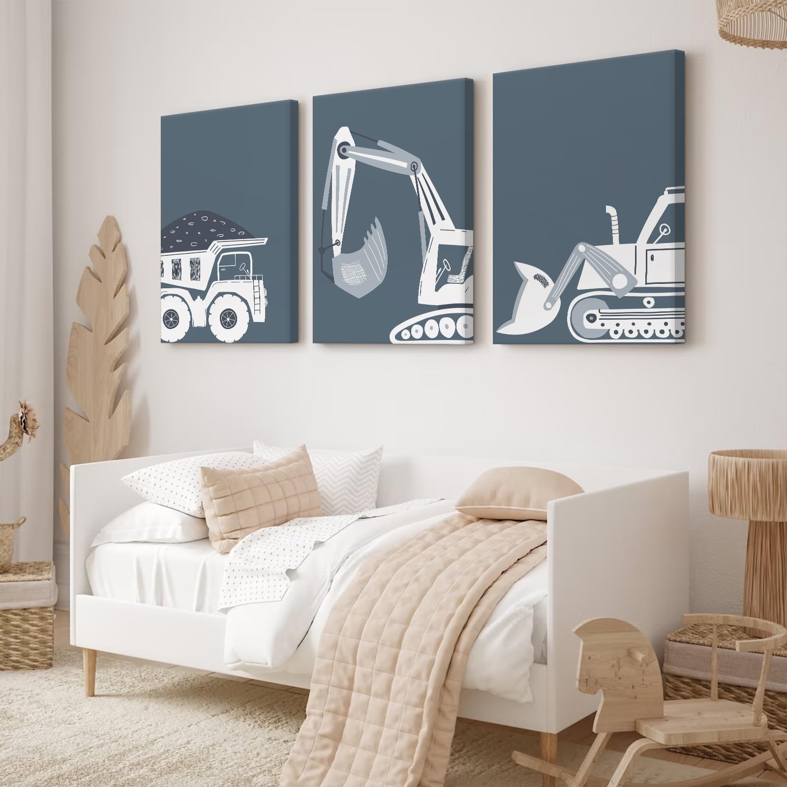 Construction Truck Wall Art Decor Toddler Boys Room Canvas Posters Tractor Vehicle Wall Art Nursery Pictures Prints Dump Truck W