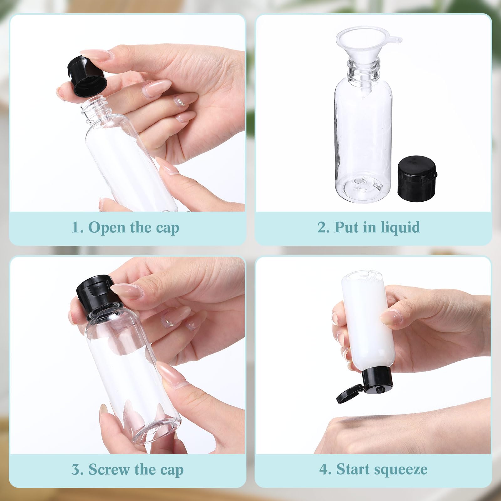 Mifoci 100 Pcs Small Plastic Bottles With Caps 2 Oz Clear Empty Squeeze Bottle With Flip Cap Small Refillable Transparent Travel