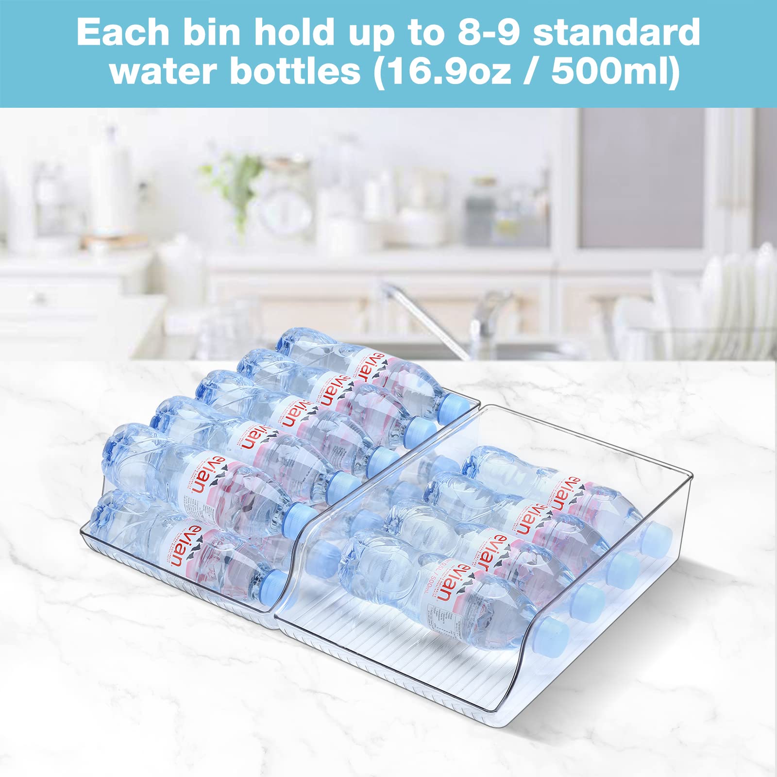 Puricon 2 Pack Water Bottle Dispenser Organizer for Refrigerator  Clear Plastic 16.9oz Water Bottle Container Storage Bin for Fridge Freezer Pantry Cabinet Kitchen -for Water Bottle  PR-08363180