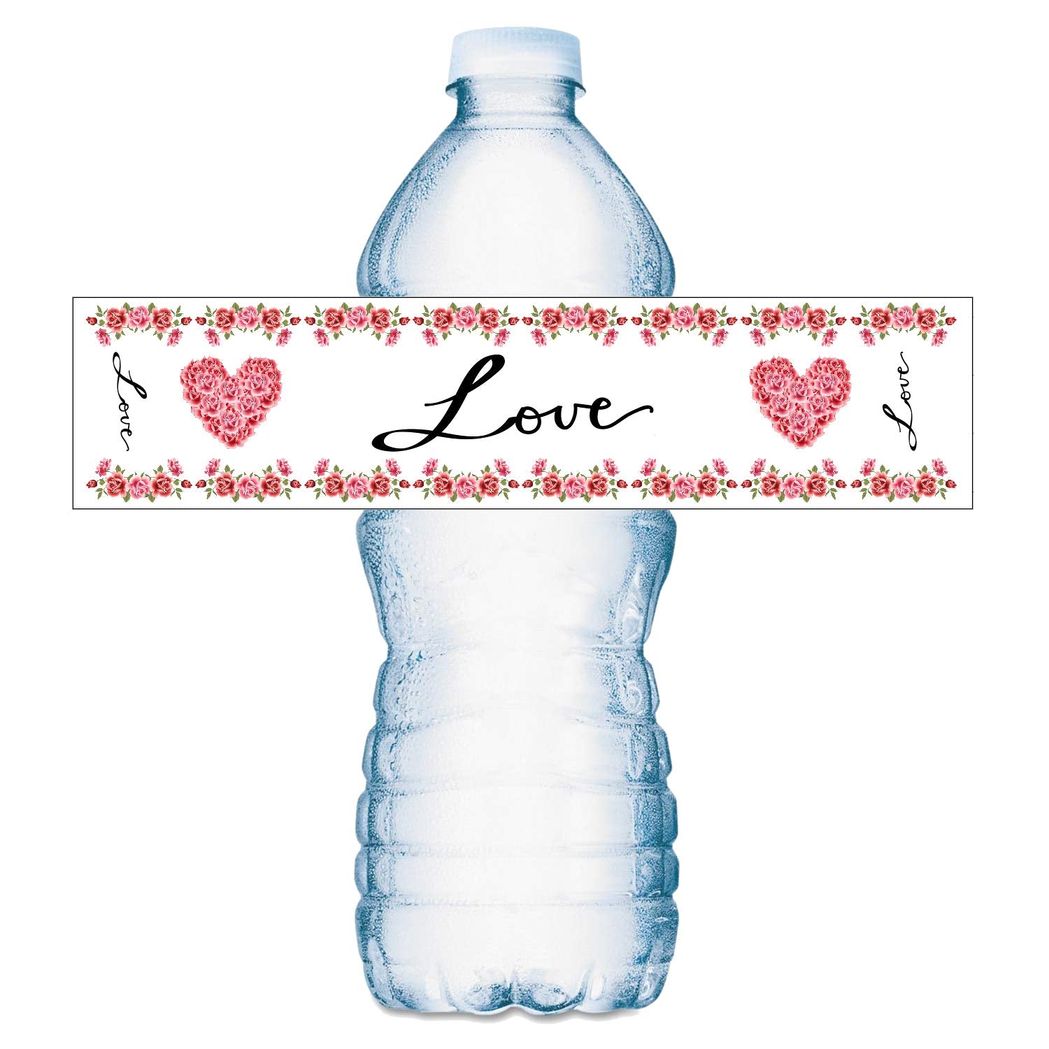 25 Love Roses Flowers Wedding Water Bottle Labels, Waterproof Water Bottle Wrappers. For Weddings, Valentines, Bridal Shower, En