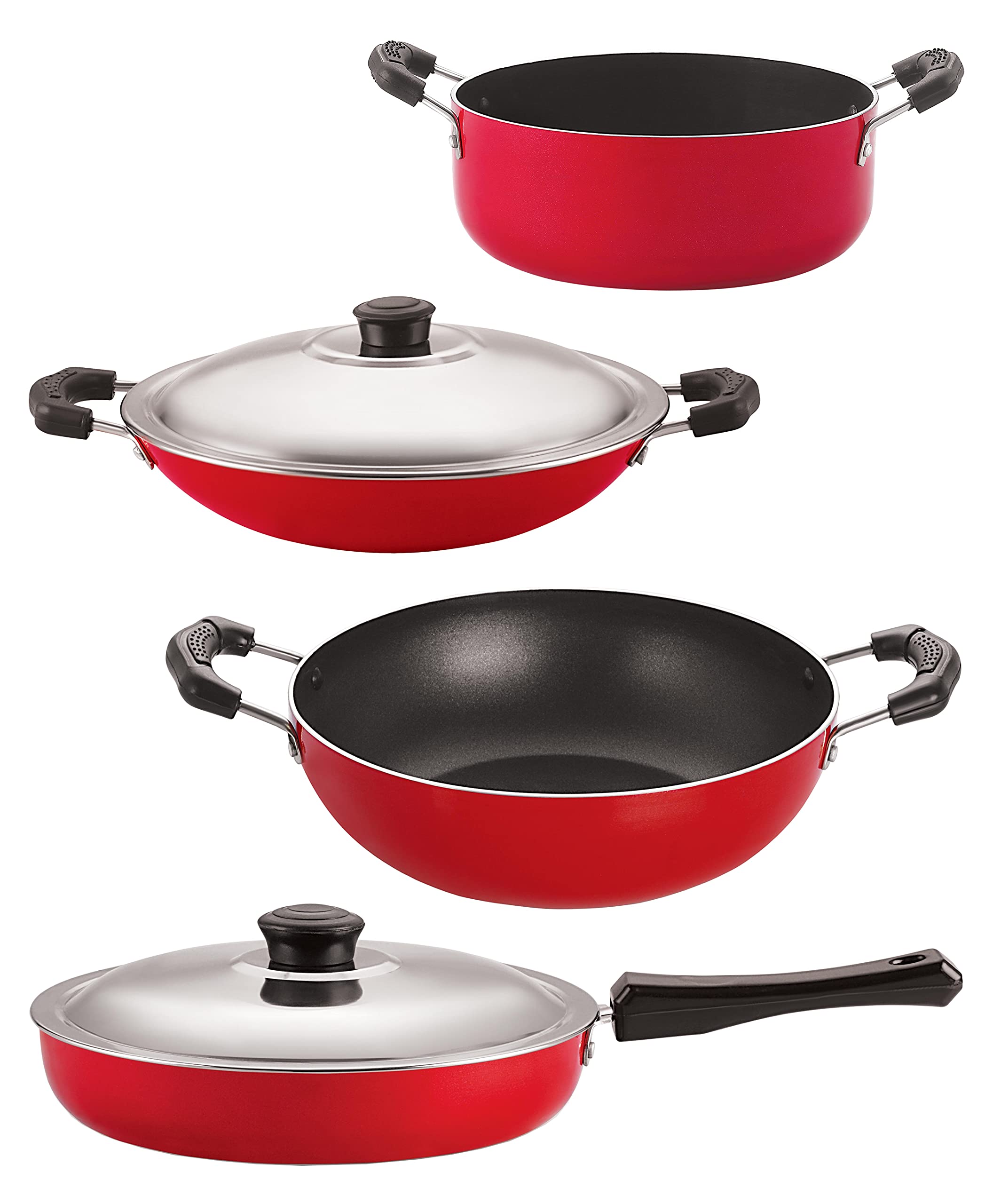 Nirlon Dishwasher Safe Non Stick Cookware Pots And Pans Set Of 4 Pieces (Fp10_Kd11_Ac_Cs24)