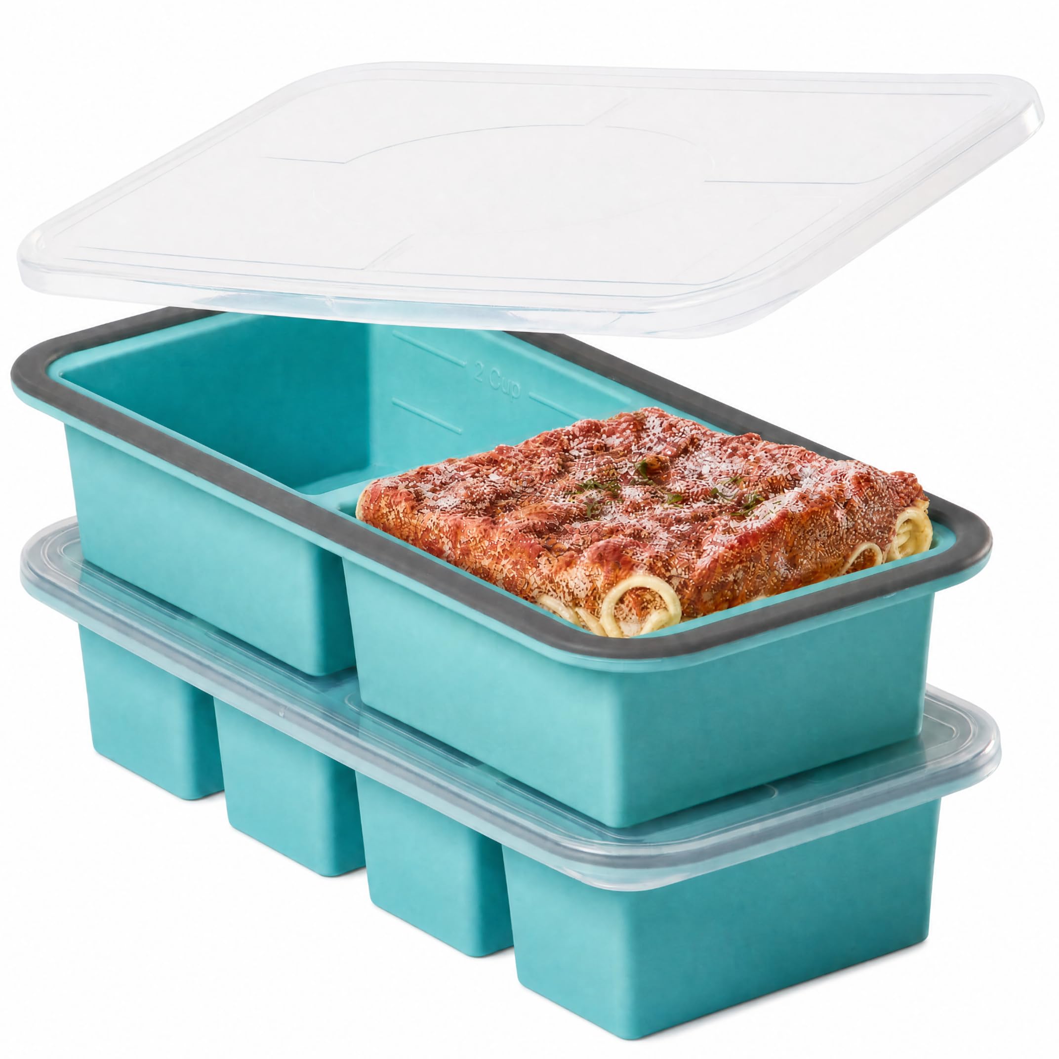 JODEVI Silicone Freezer Trays with Lid, 1 Cup & 2 Cup for Meal Prep, 2Pack