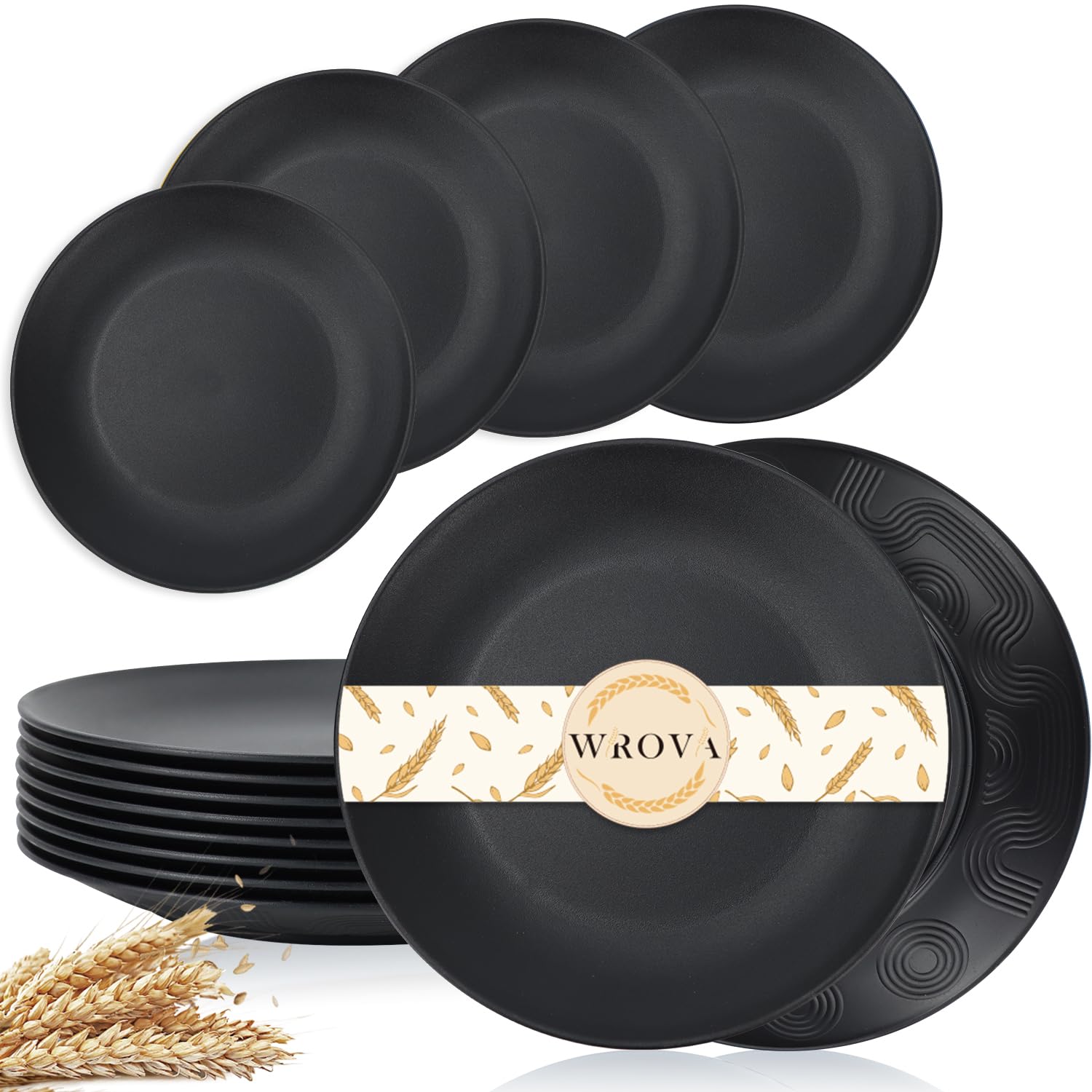 Wrova Wheat Straw Dinner Plates 10 Inch Unbreakable Set of 8 - Dishwasher & Microwave Safe Plastic Plates Reusable - Lightweight