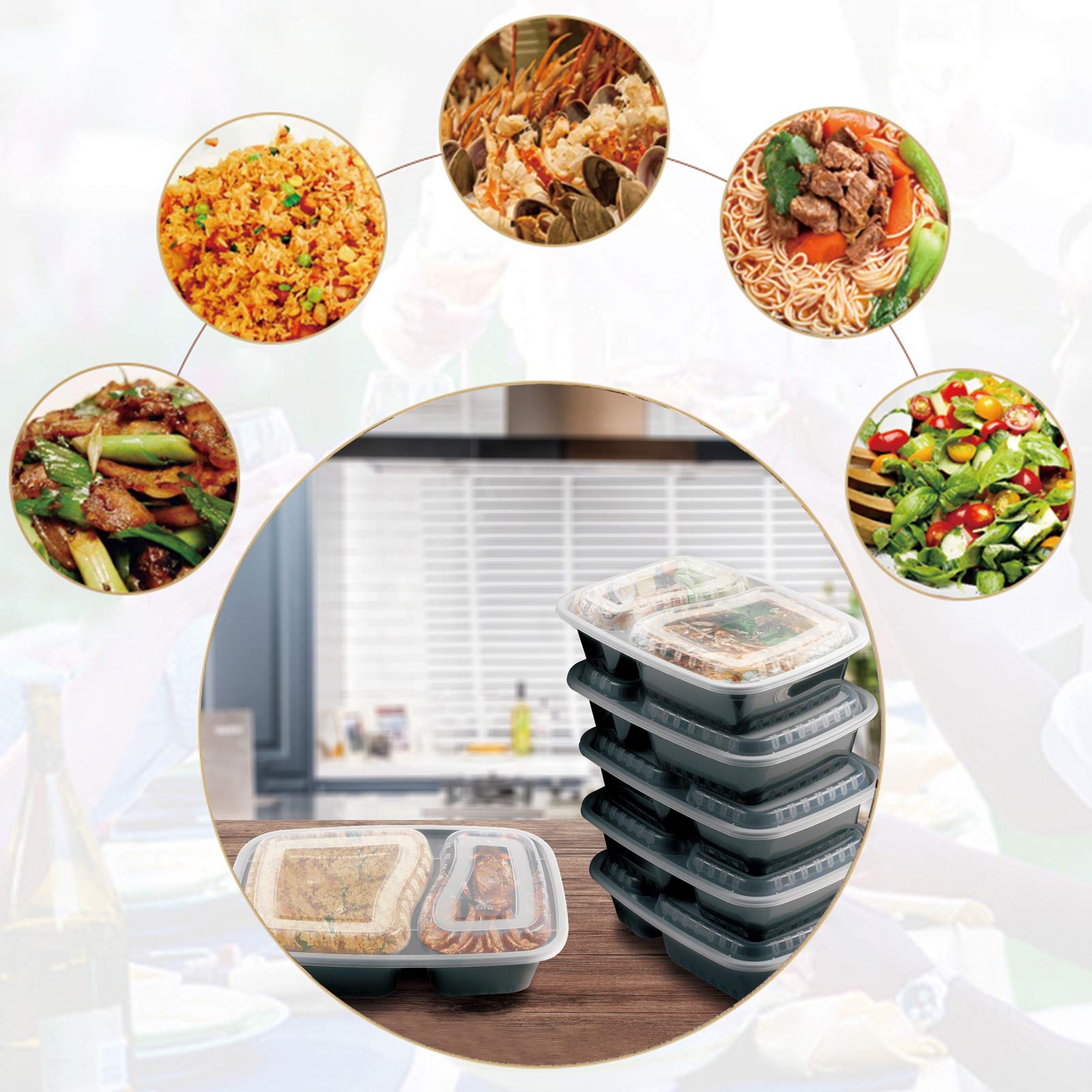 Pinshion 20 Pack Meal Prep Containers 2 Compartment Bento Box 950 Ml / 32 Oz Microwavable Food Containers With Lids, Food Storag
