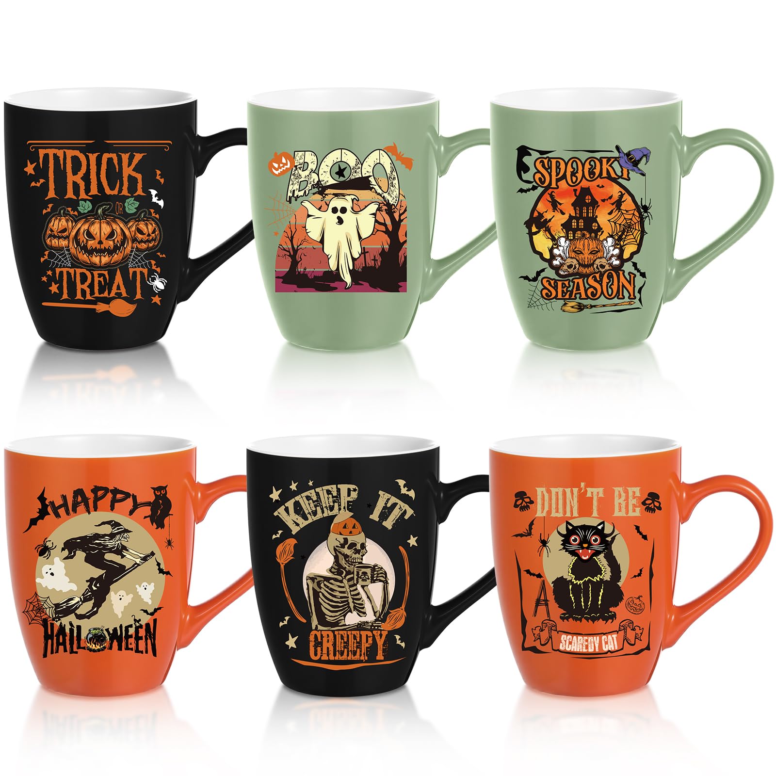 Shellwei 6 Pack Halloween Coffee Mugs 11 oz Ceramic Cups