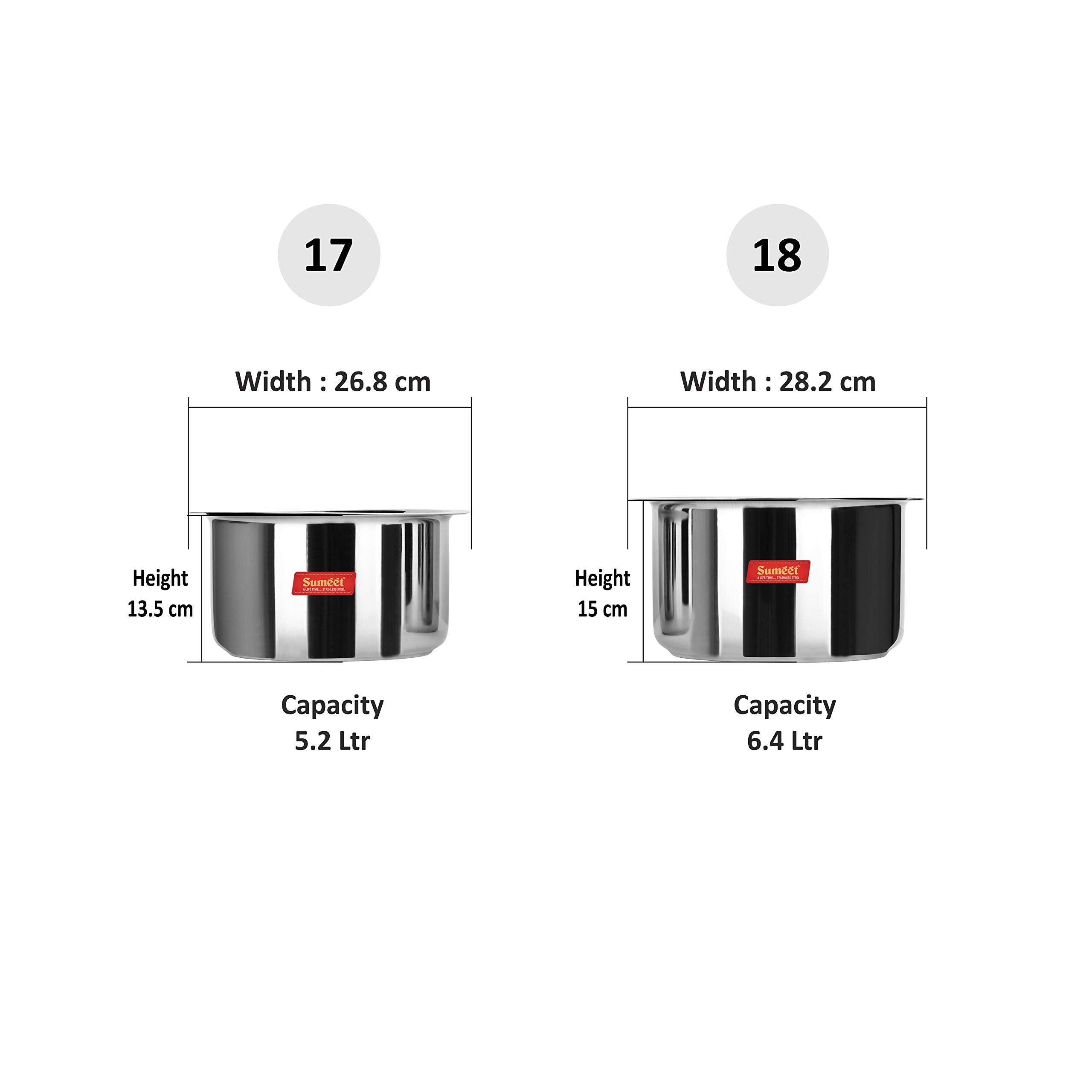 Sumeet 2 Pcs Large Size Stainless Steel Induction & Gas Stove Friendly Container Set/Tope/Cookware Set with Lids - Size No.16 to