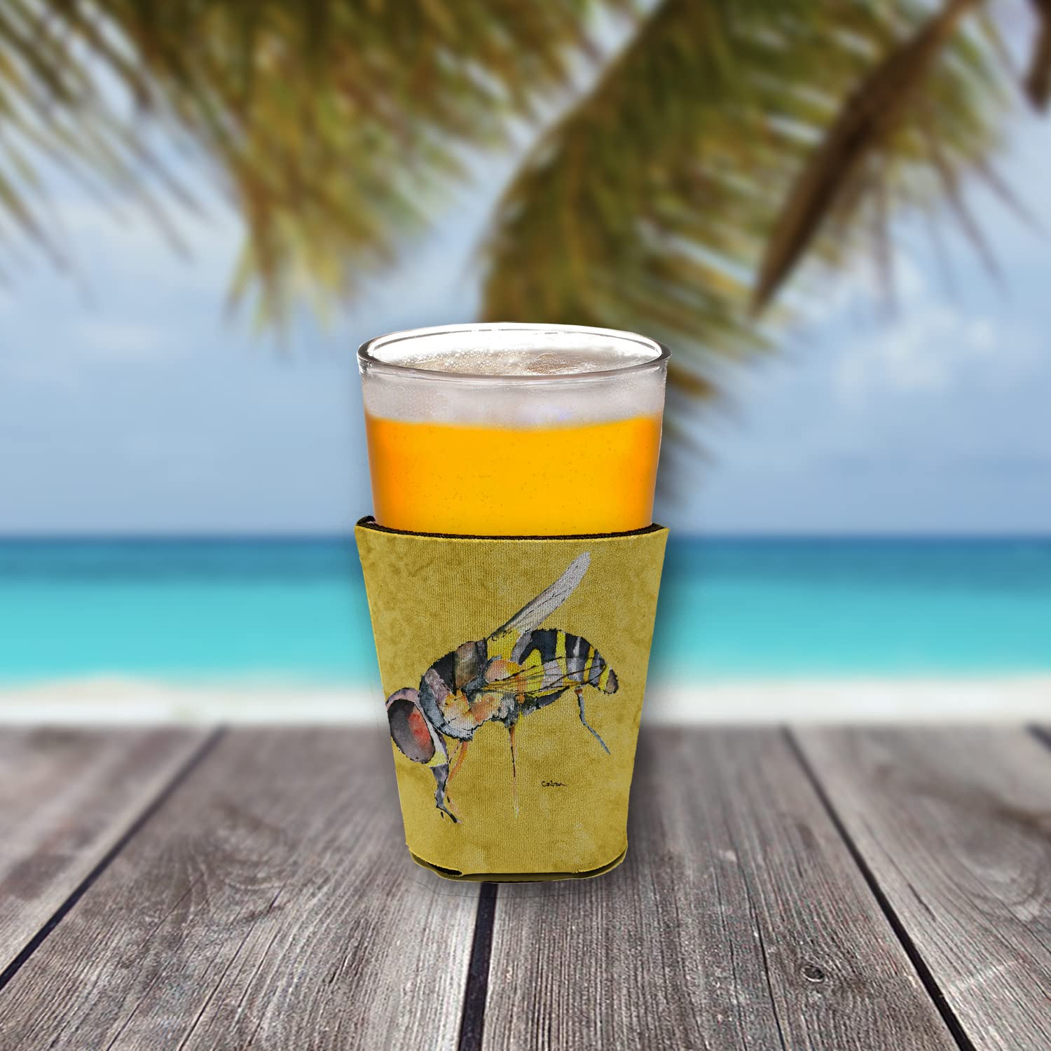 Bee on Yellow Red Solo Cup Beverage Insulator Hugger