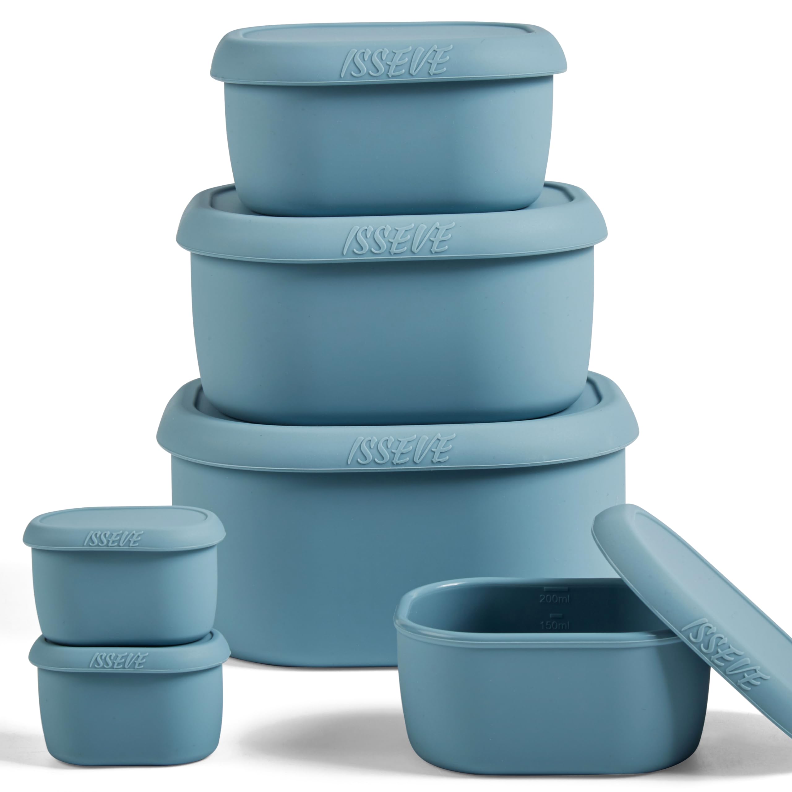 ISSEVE 6Pcs/Set Nesting Silicone Food Storage Containers with Lids, BPA Free Reusable Meal Prep Silicone Containers Lunch Box Be