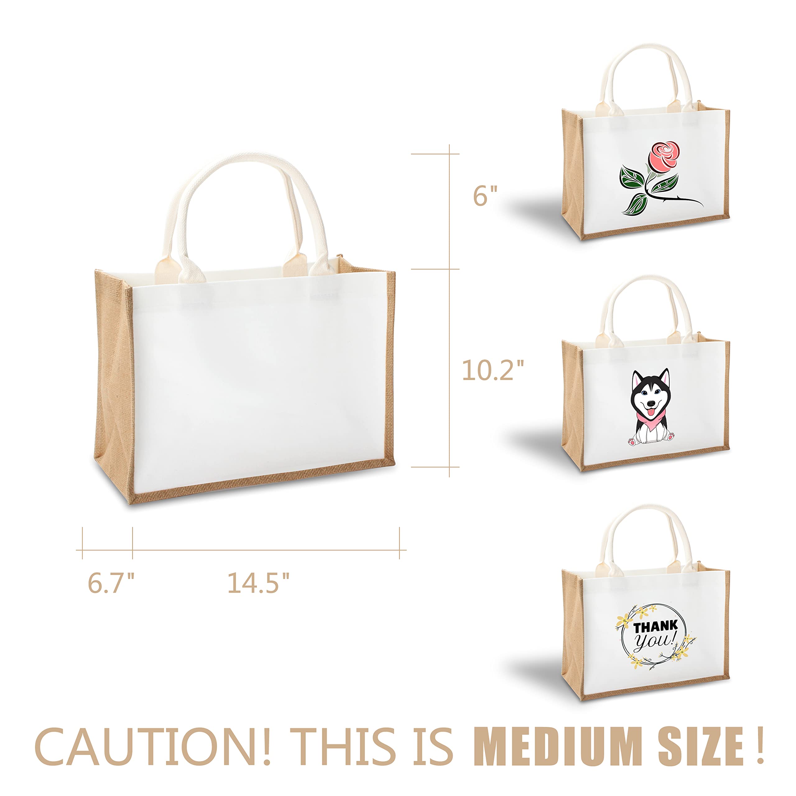 Yaceyace Jute Tote Bag, 14.5'' X 6.7'' X 10.2'' 1Pcs Burlap Tote Bag Jute Travel Bags With Handle Resuabale Grocery Bag Bridesma