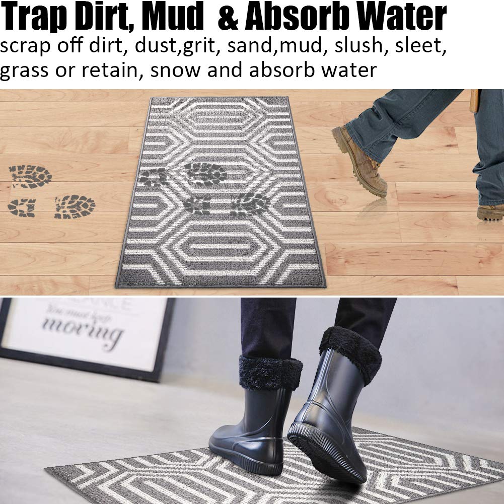 Indoor Doormat 24''x 36''  Absorbent Front Back Door Mat Floor Mats  Rubber Backing Non Slip Door Mats Inside Mud Dirt Trapper Entrance Door Rug Carpet  Machine Washable Low Profile-Grey Time Cloister