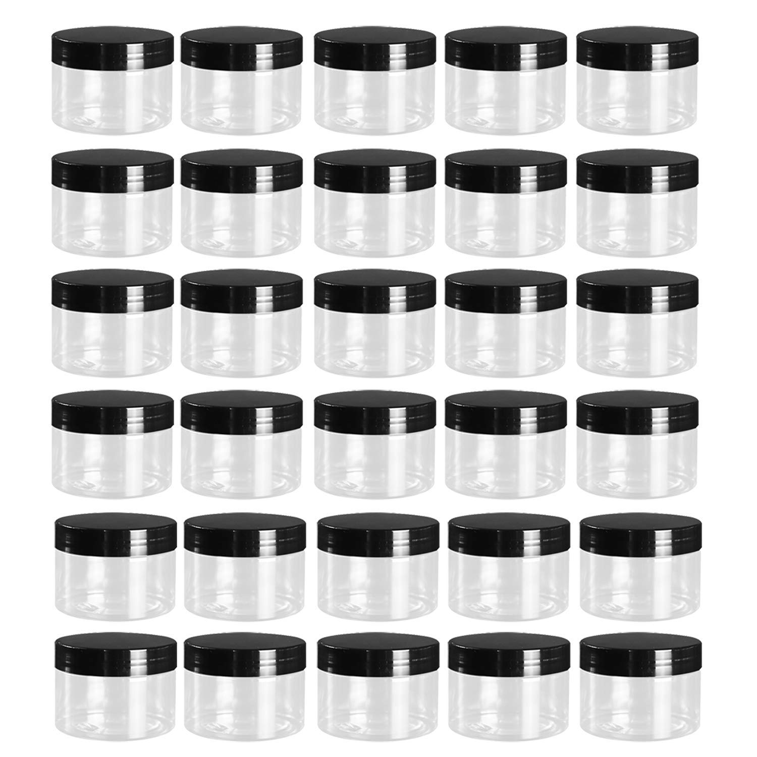 Tosnail 30 Pack 4 Oz Clear Plastic Jars With Black Lids Leak-Proof Round Food Safe Storage Containers For Kitchen Use, Beauty Pr