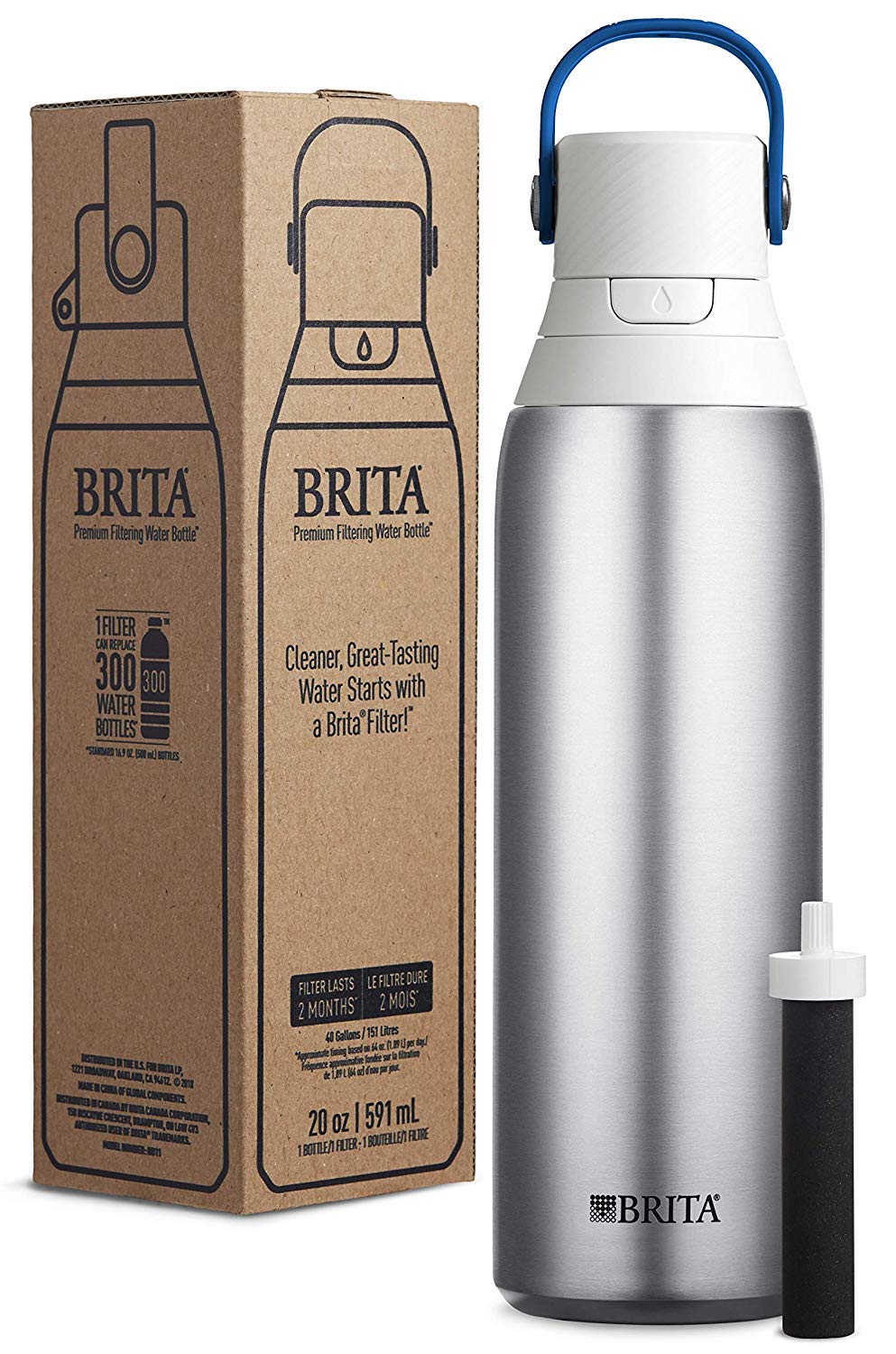 Brita Stainless Steel Premium Filtering Water Bottle, Bpa-Free, Reusable, Insulated, Replaces 300 Plastic Water Bottles, Filter