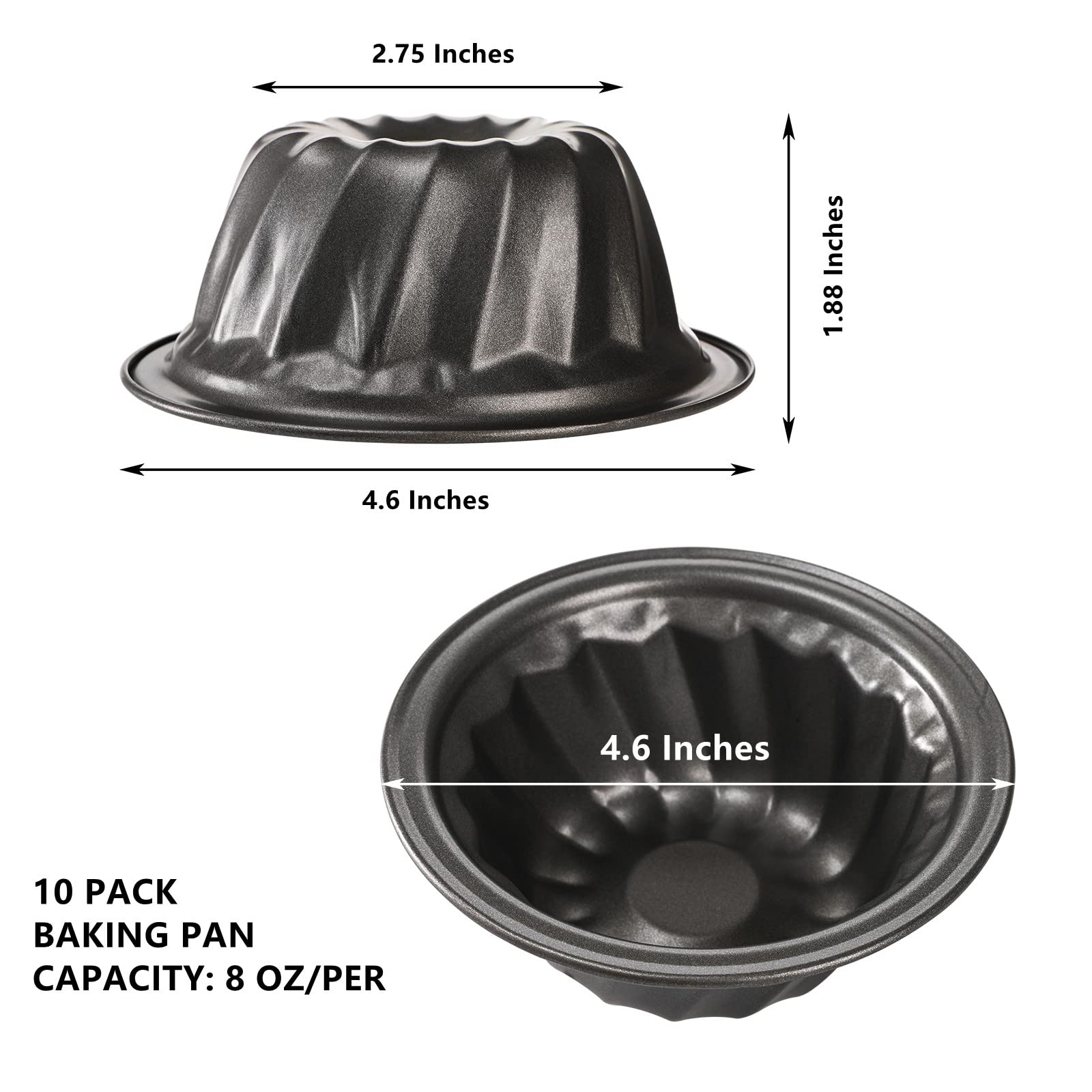 Frcctre Set Of 10 Mini Fluted Cake Pan, 4 Inch Carbon Steel Nonstick Fluted Tube Pan Cake Mold Baking Mold For Bavarois, Brownie