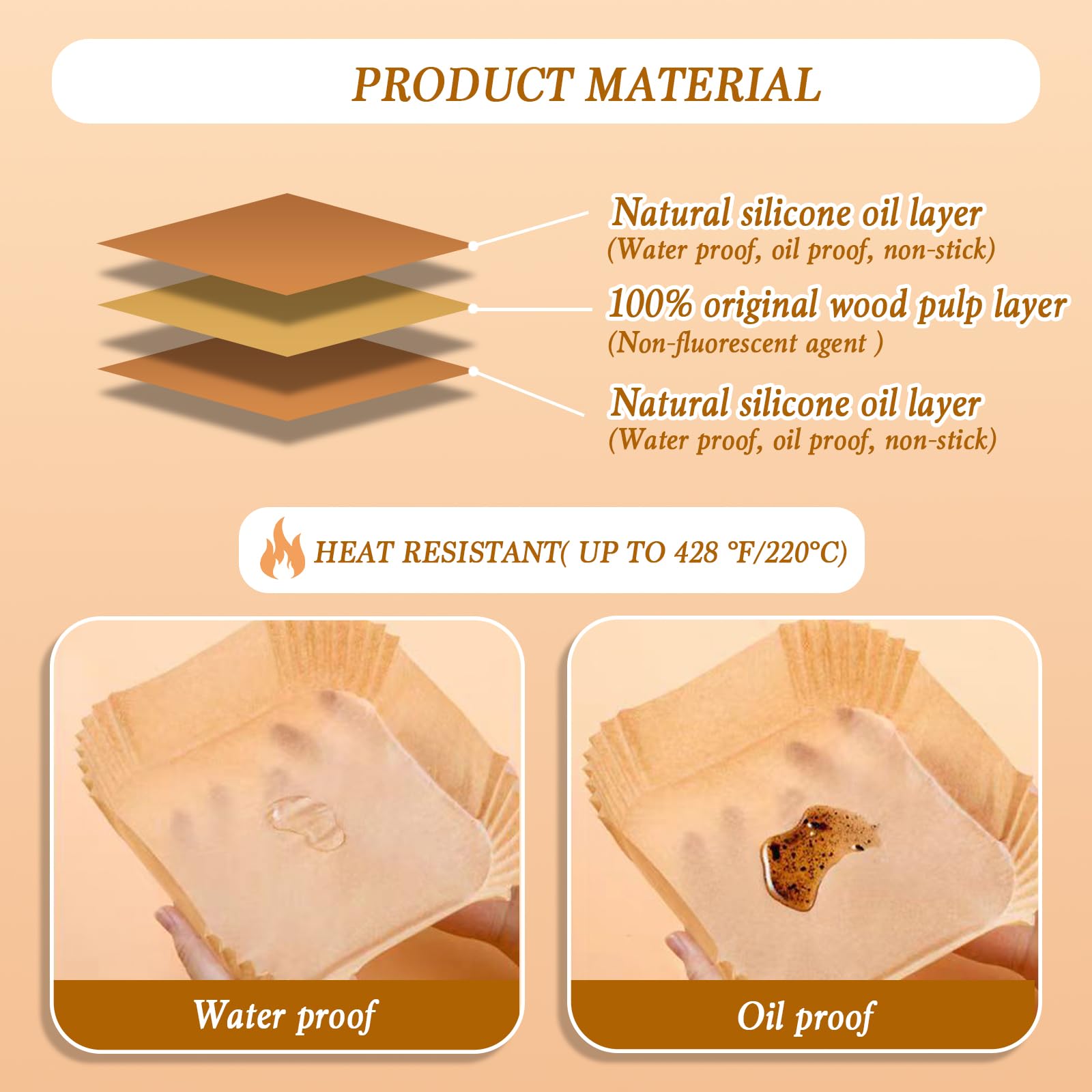 Square Air Fryer Liners Disposable, 100Pcs Nonstick Parchment Paper Liners Air Fryer Paper Liners For 2-5 Qt Air Fryer Baking Ro