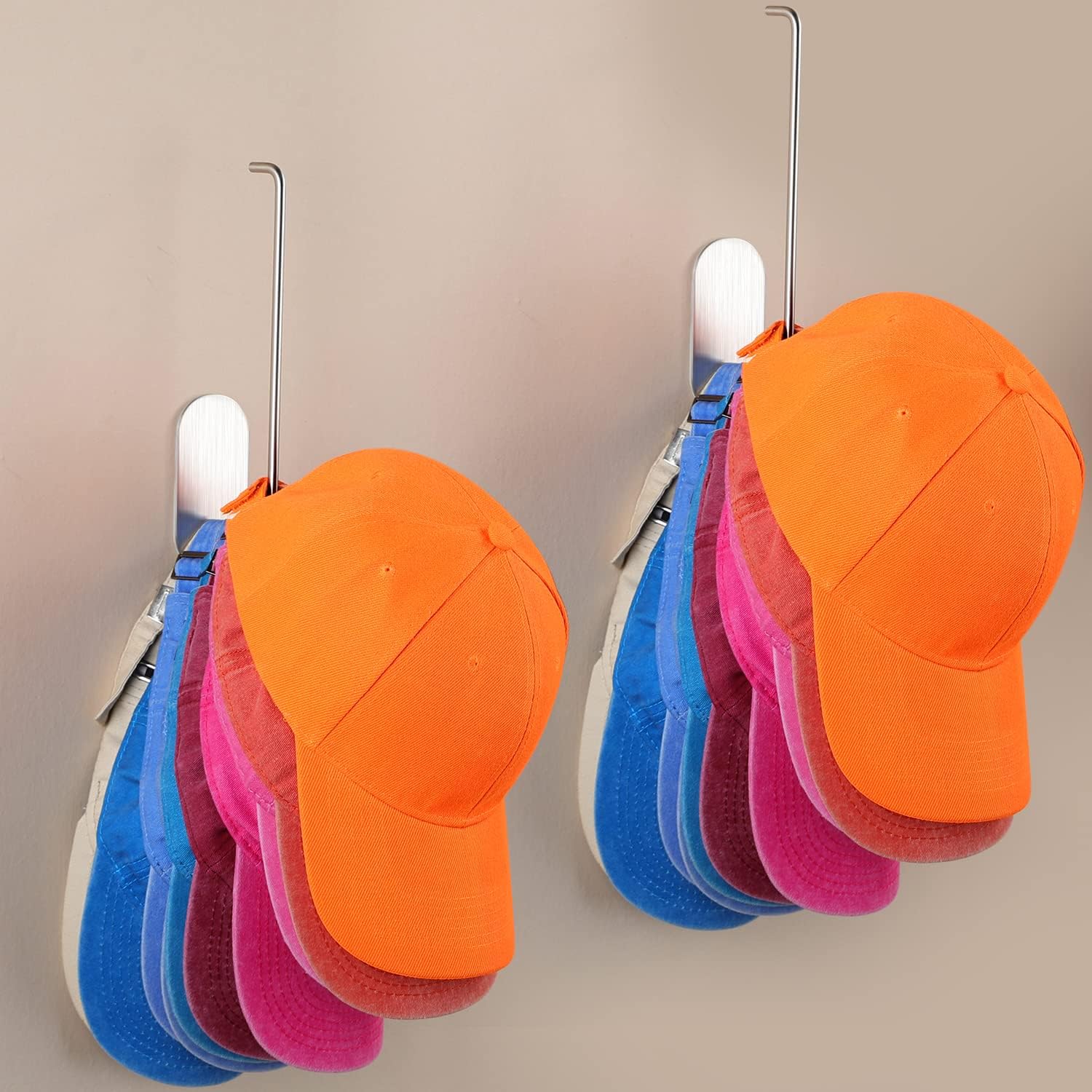Daoun Hat Rack For Baseball Caps - 2 Pieces Adhesive Hat Organizer Wall Mount, Strong Hat Storage Organizer For Baseball Cap No