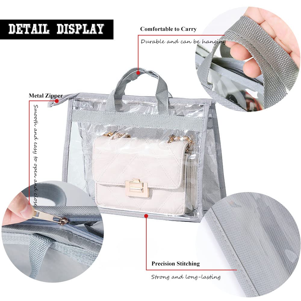 Fazhongfa 6Pcs Dust Bags For Handbags Clear Purse Storage Organizer Non-Woven Hanging Bag Closet With Zipper And Handle (Xl Ligh