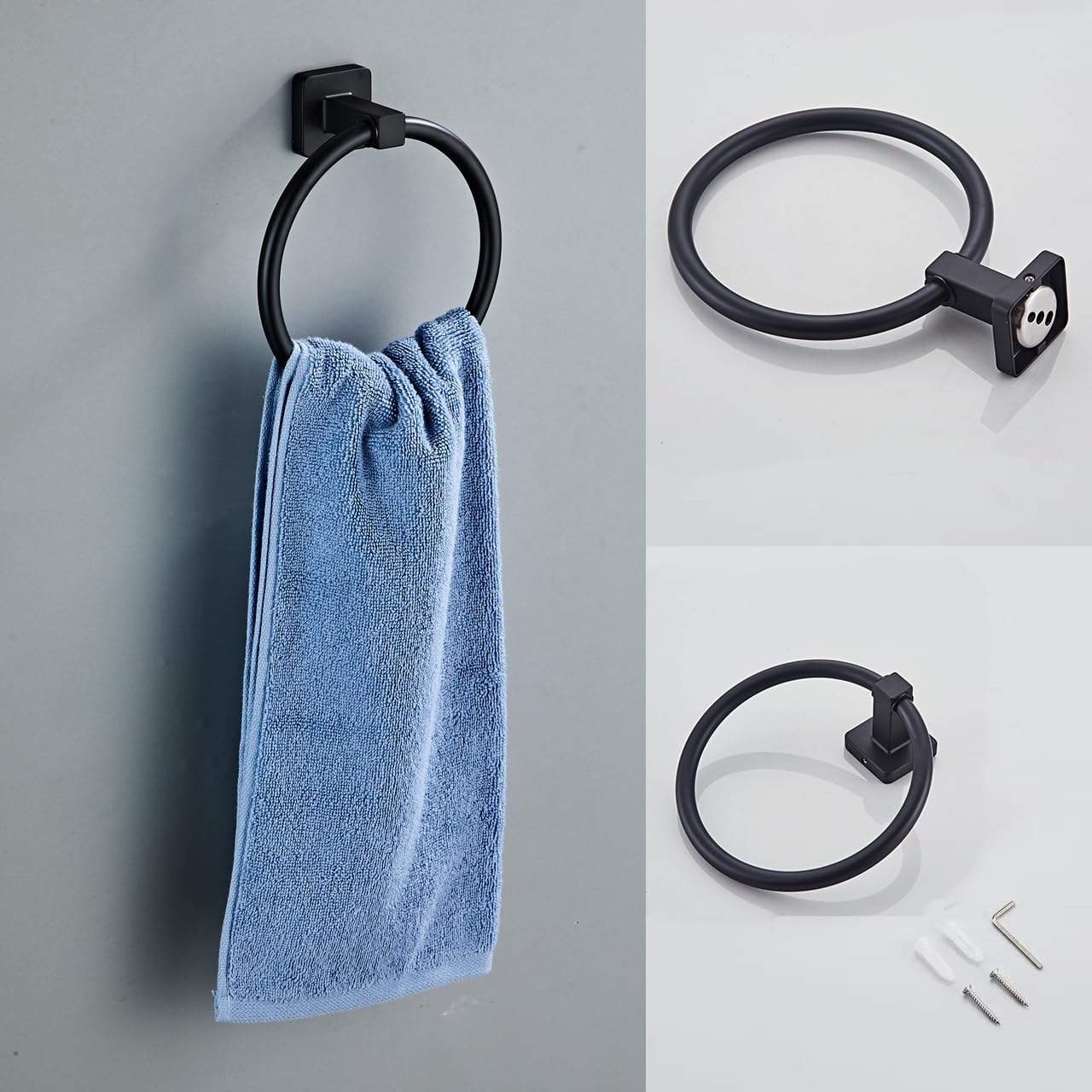 Matte Black Bathroom Hardware Set 4 Pieces Bathroom Accessories Set Stainless Steel Wall Mounted  Hand Towel Bar  Towel Ring  Robe Towel Hooks Toilet Paper Holder Towel Bar Set  23.6 Inch