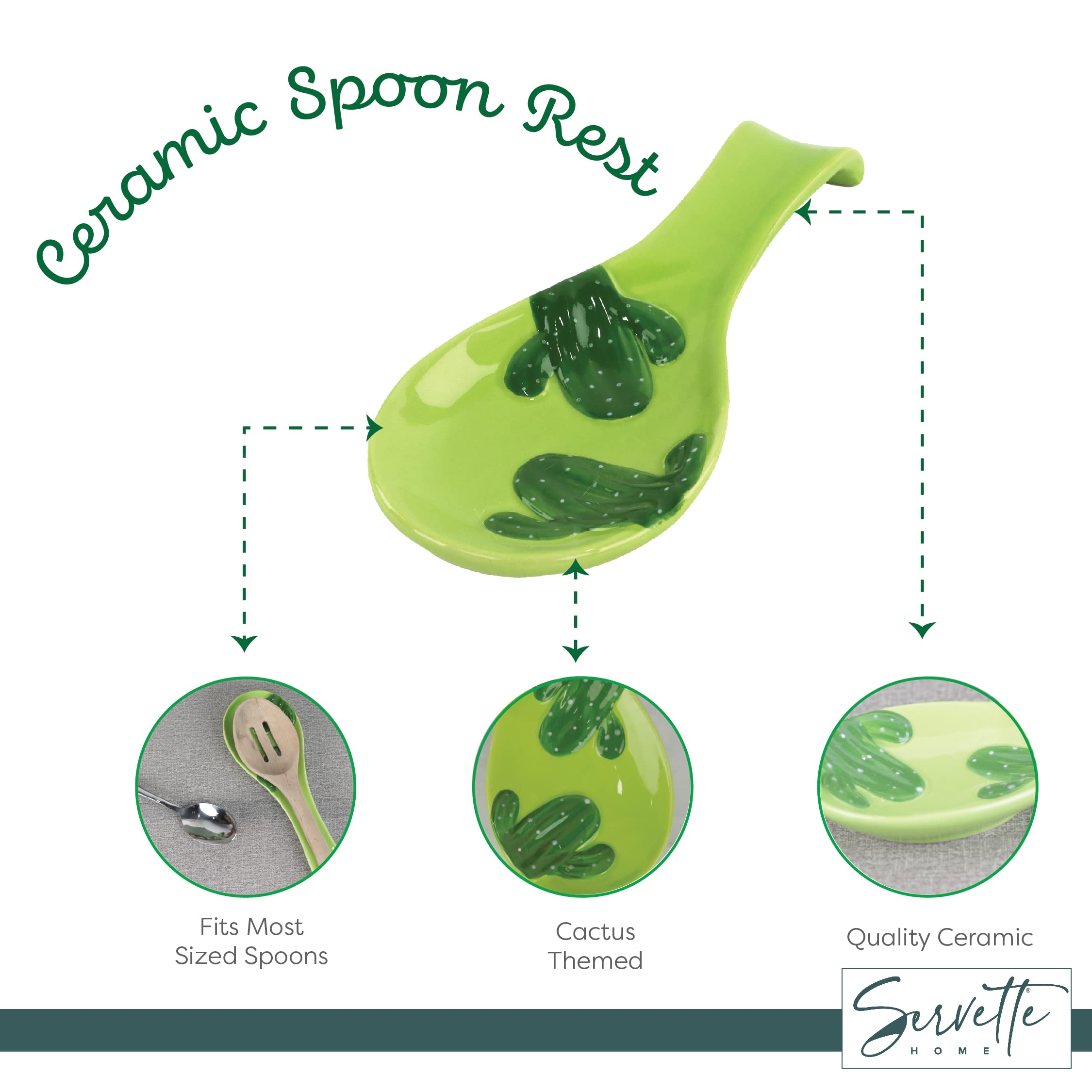 Ceramic Stovetop Set With Salt And Pepper Shakers And Spoon Rest - Cactus