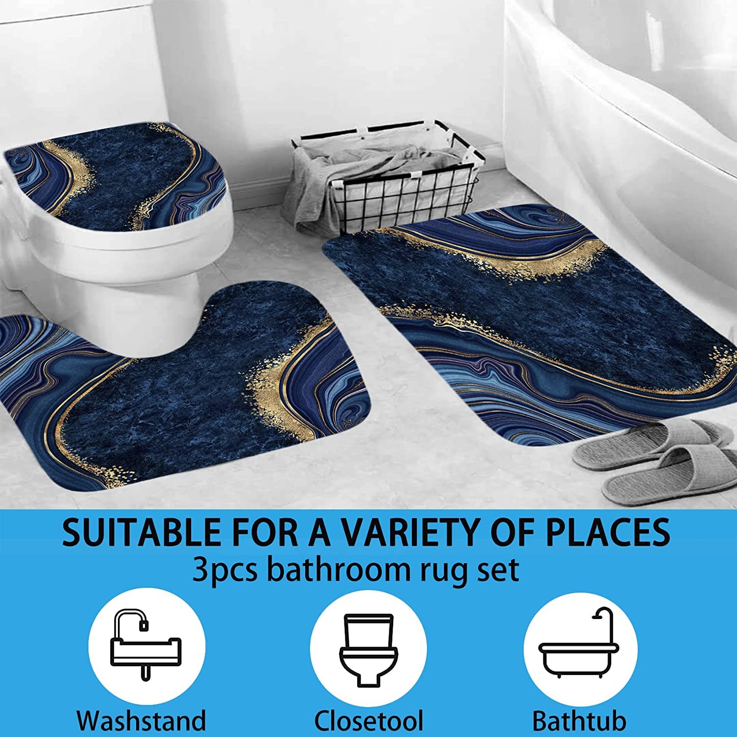 Beifivcl 4Pcs Luxury Marble Shower Curtain Sets, Bathroom Set With Shower Curtain,Toilet Lid Rug, Contour Mat And Bath Mat, Show