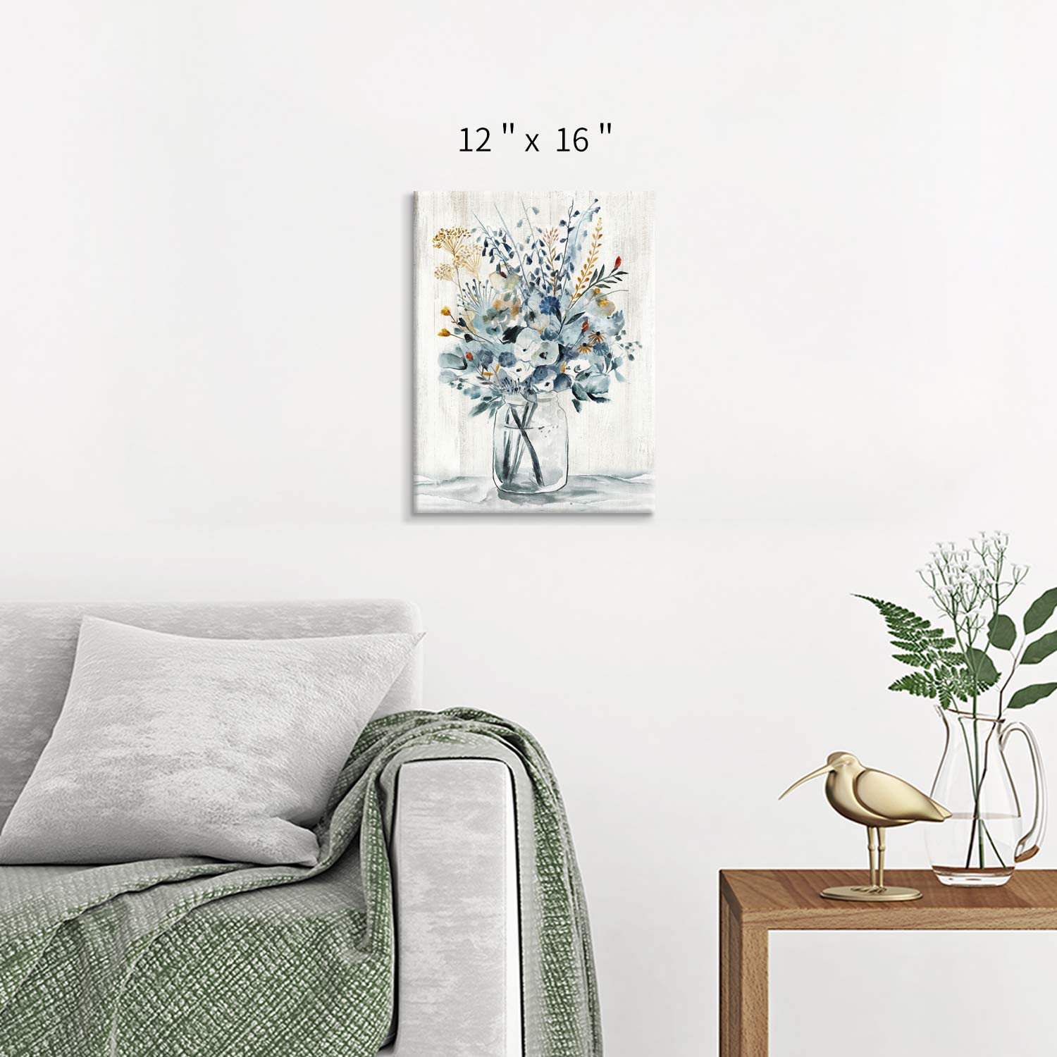 Abstract Flower Print Wall Art: Botanical Flower Bouquet In Crystal Vase Picture Picture On Wrapped Canvas For Dining Room (12 '