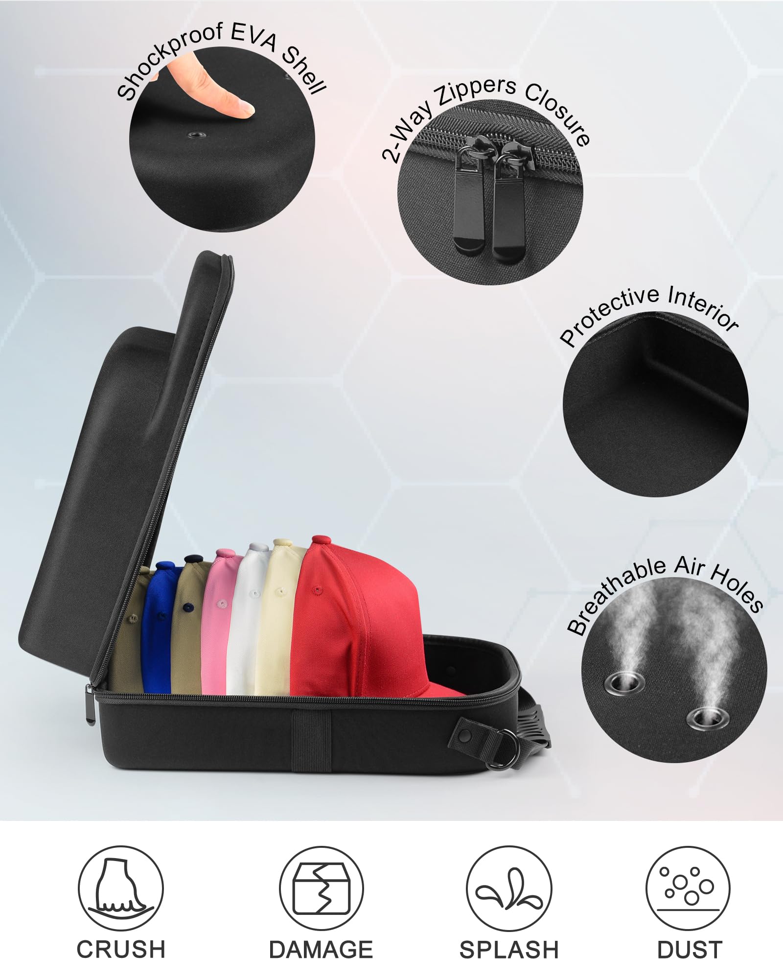 Allgawise Set Of 2 Hard Hat Travel Cases For Baseball Caps - Hat Storage Organizer Holder With Handle, Shoulder Strap And Trolle