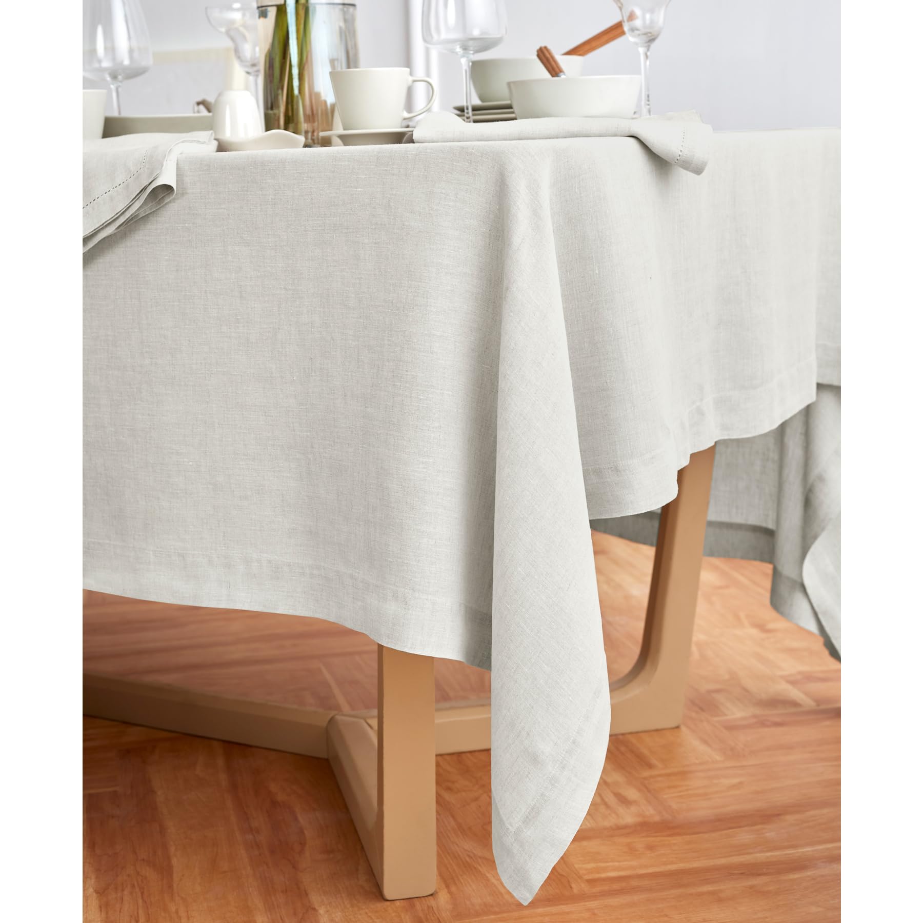 Solino Home Light Flax Linen Tablecloth 90'' L X 70'' W Inch - Sonoma, 100% Pure Linen Prewashed Table Cloth For Rectangle Table