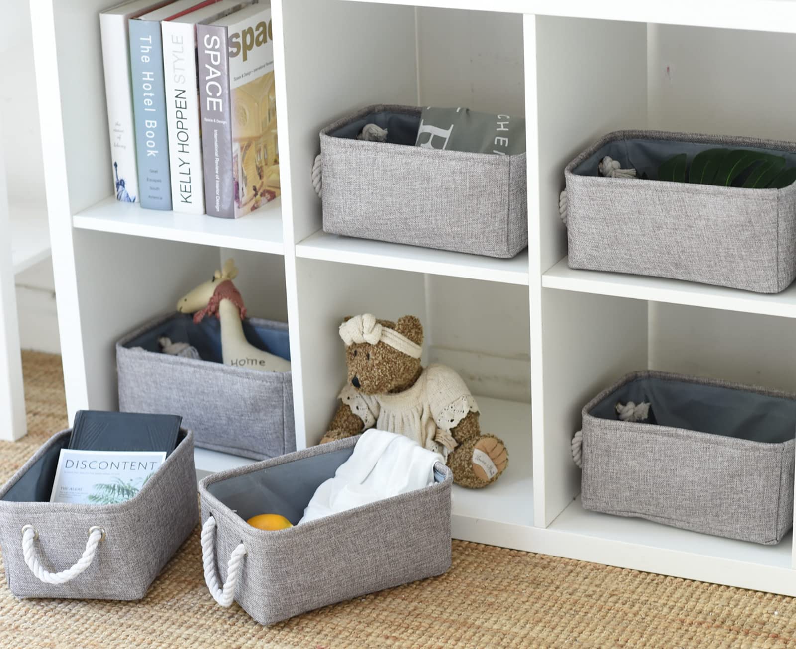 Sacyic Small Baskets For Shelves(6Pack) Fabric Storage Baskets,Empty Gift Baskets With Rope Handles,Decorative Foldable Storage