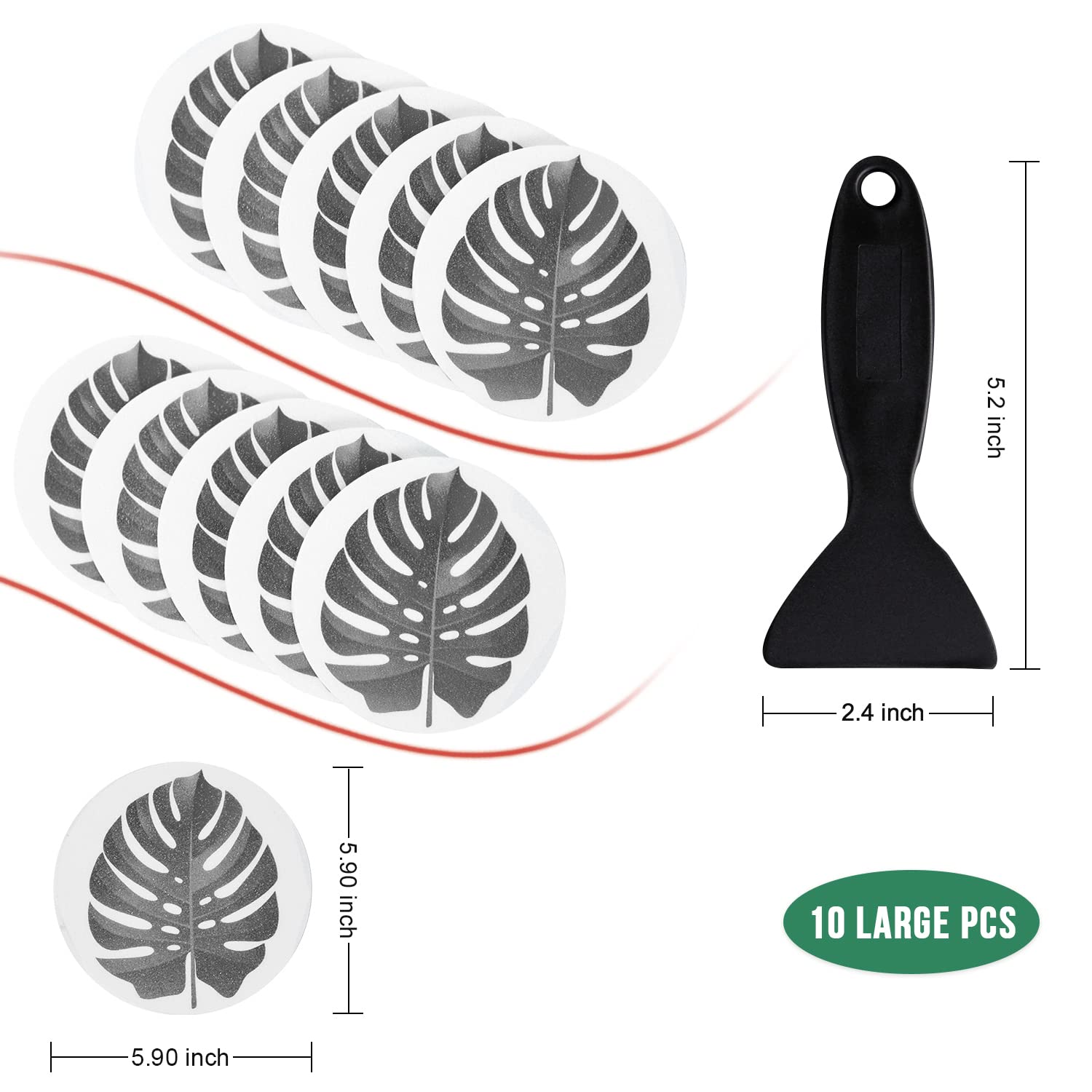 Secopad Non Slip Bathtub Stickers, 10 Pcs Large Leaves Adhesive Anti Slip Decal Threads For Shower And Bath Tub With Premium Scr