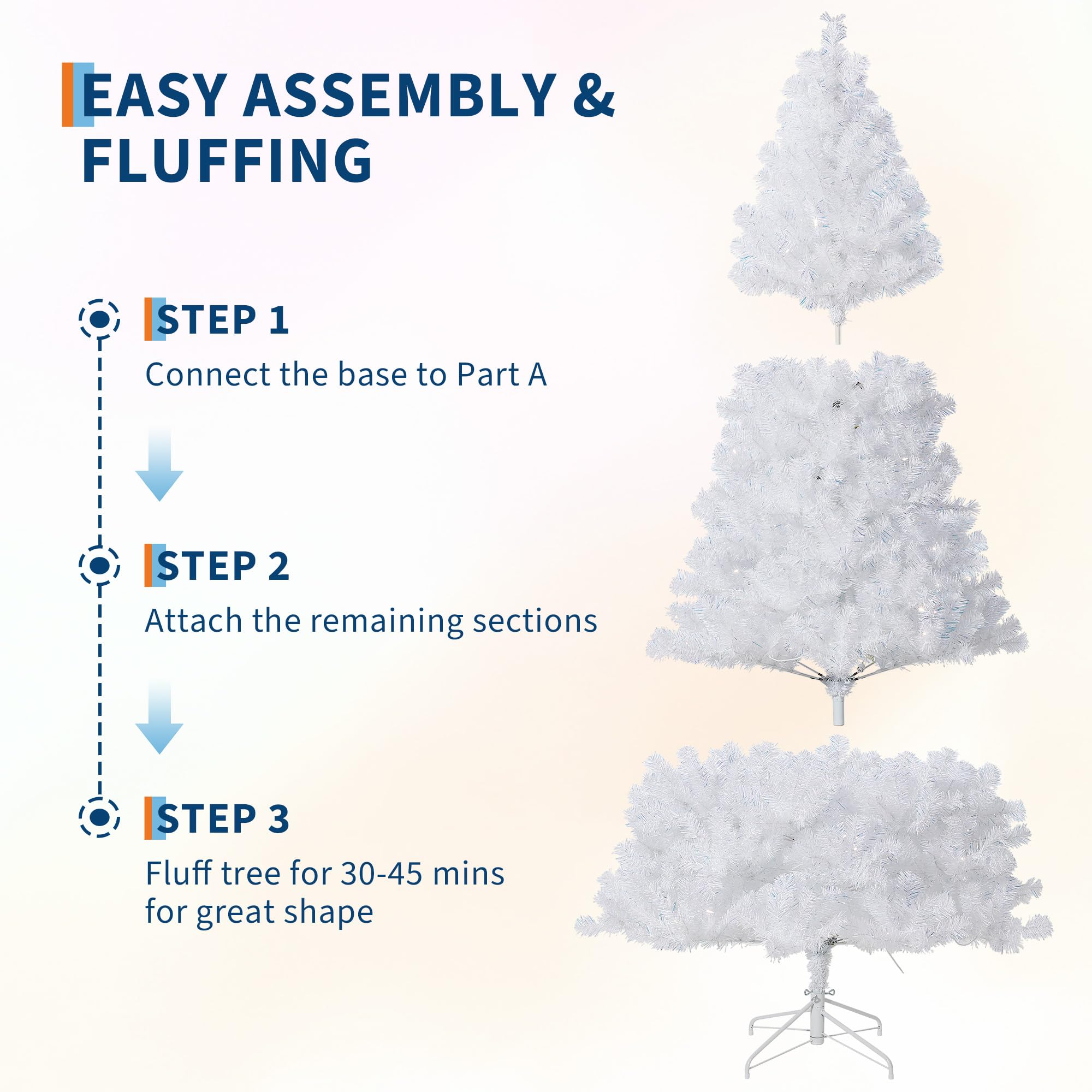 9ft Pre-Lit Laser White Artificial Christmas Tree with 550 Warm White LEDs, Easy Assembly & Foldable Metal Base, Holiday Pine Tr