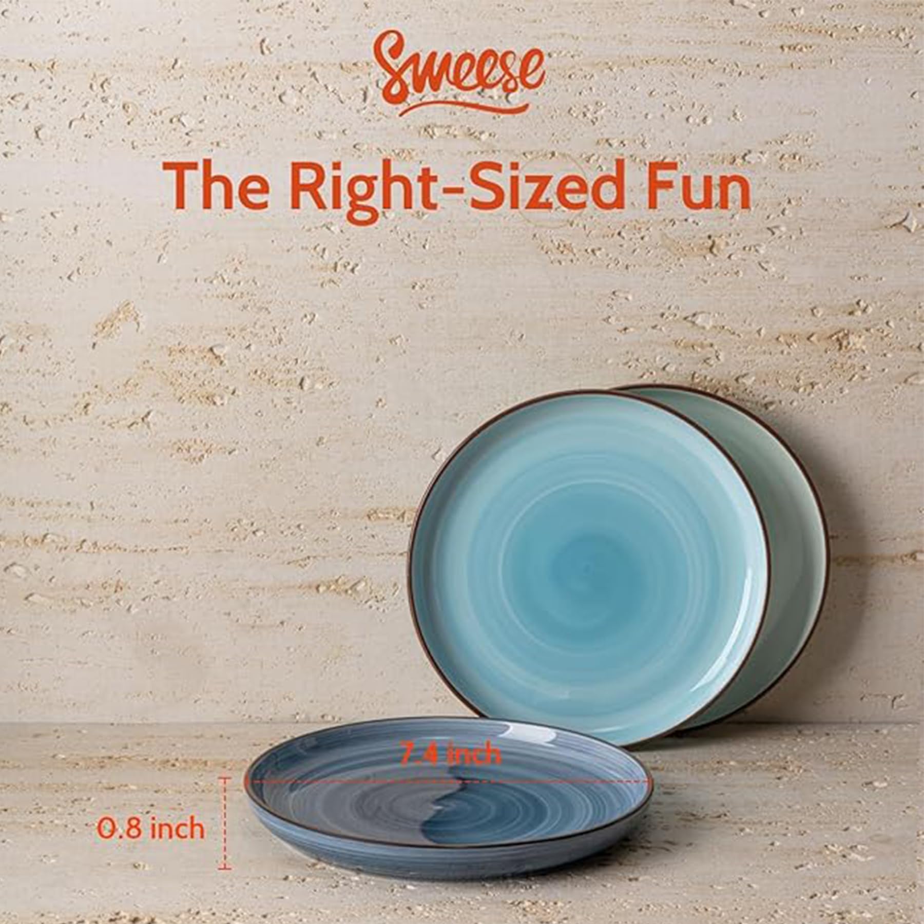Sweese Dessert Plates, 7.4 Inch Porcelain Round Salad Plates, Appetizer Plates For Kitchen, Small Plates Set Of 6, Dishwasher, O