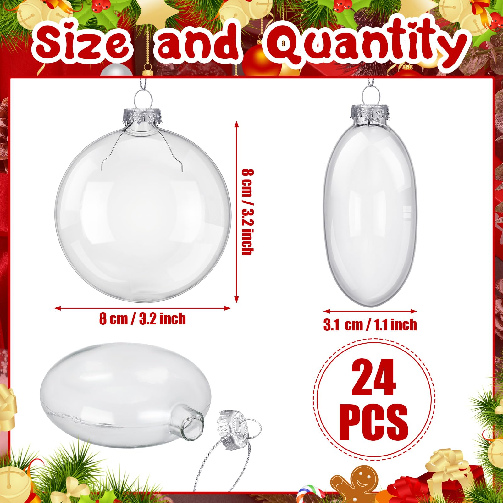 Liliful 24 Pcs Christmas Clear Ornaments Fillable Flat Ball 3.15 Inch for Crafts DIY Ornaments Craft Fillable Glass Ornament Bal