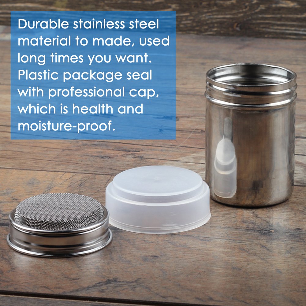 3 Pack Stainless Steel Powder Shaker, Suger Shakers Coffee Cocoa Dredges With Fine-Mesh Lid, Aifuda Power Can For Cooking Home R